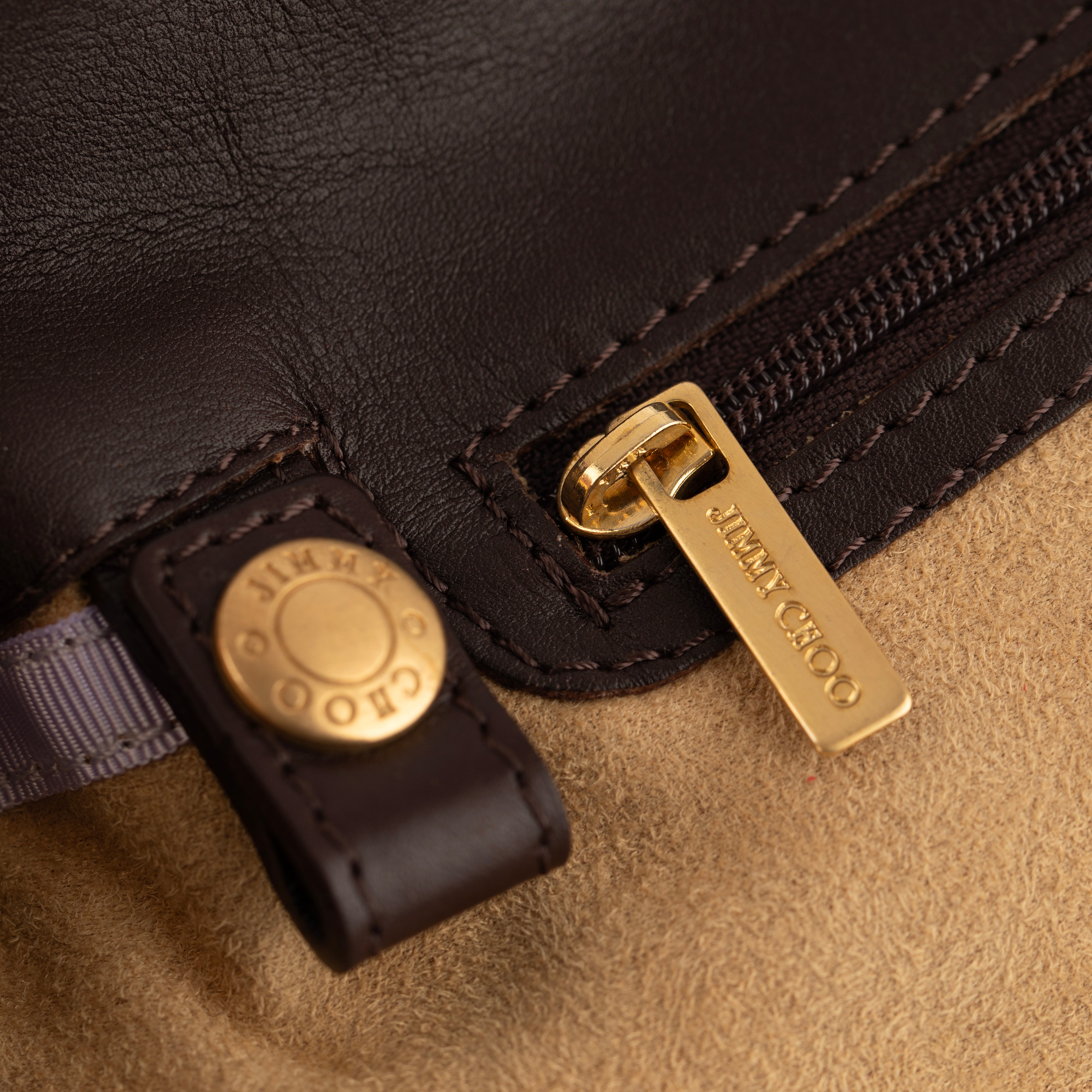 Jimmy Choo Brown Polished Crocodile Tulita Top Handle Bag Gold Tone Hardware