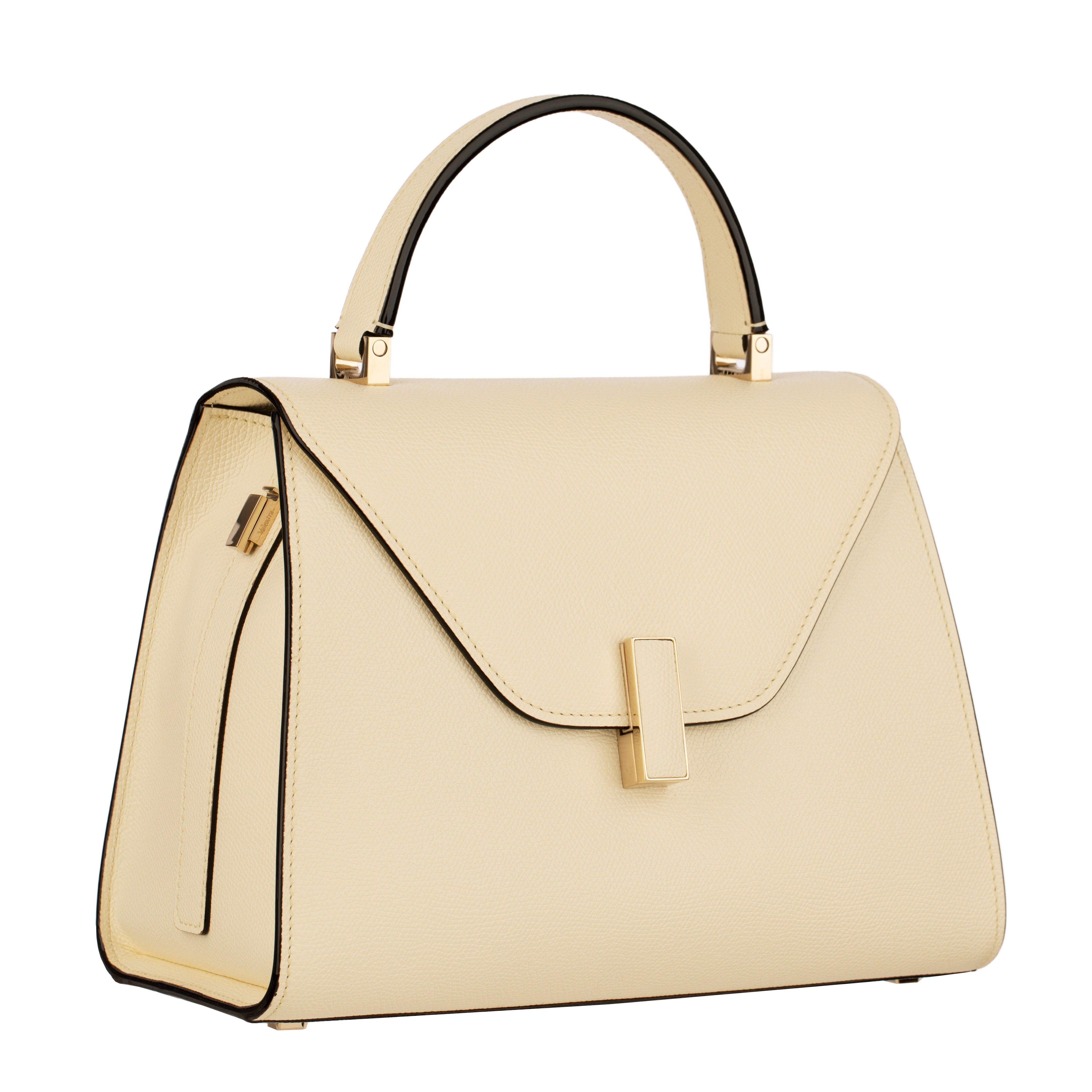 Valextra Iside Medium Top Handle Bag in Pergamena White Grained Leather with Gold-Tone Hardware