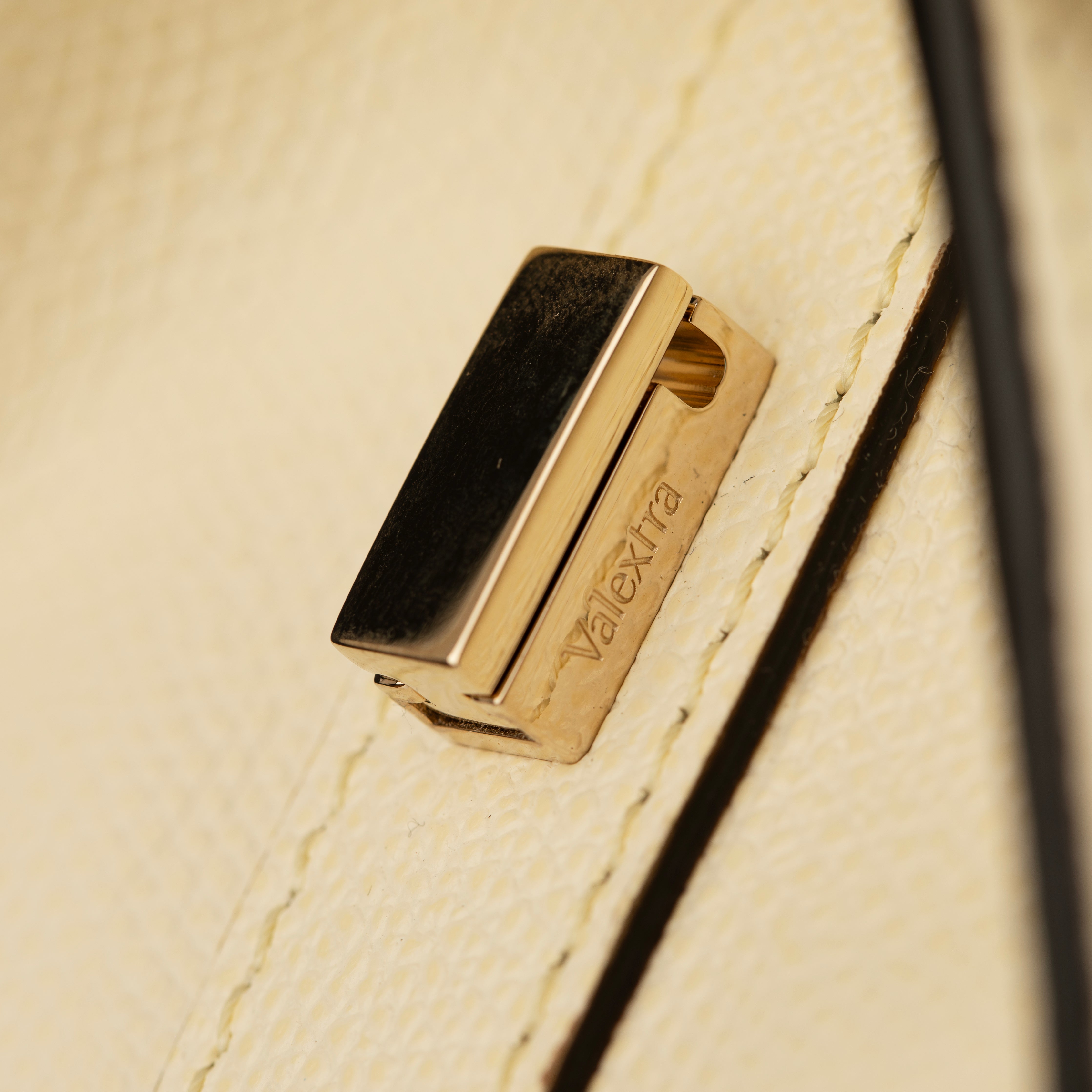 Valextra Iside Medium Top Handle Bag in Pergamena White Grained Leather with Gold-Tone Hardware