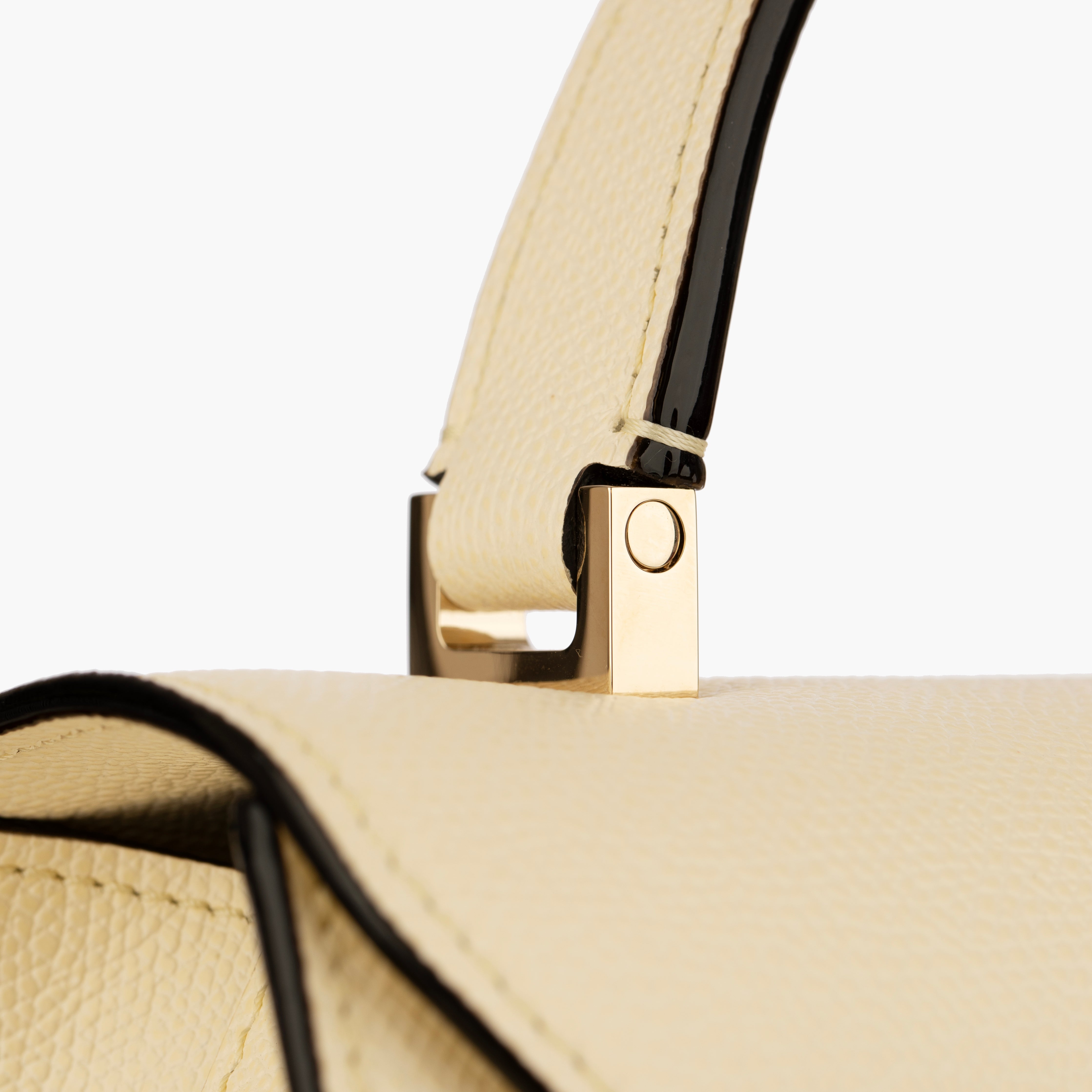 Valextra Iside Medium Top Handle Bag in Pergamena White Grained Leather with Gold-Tone Hardware