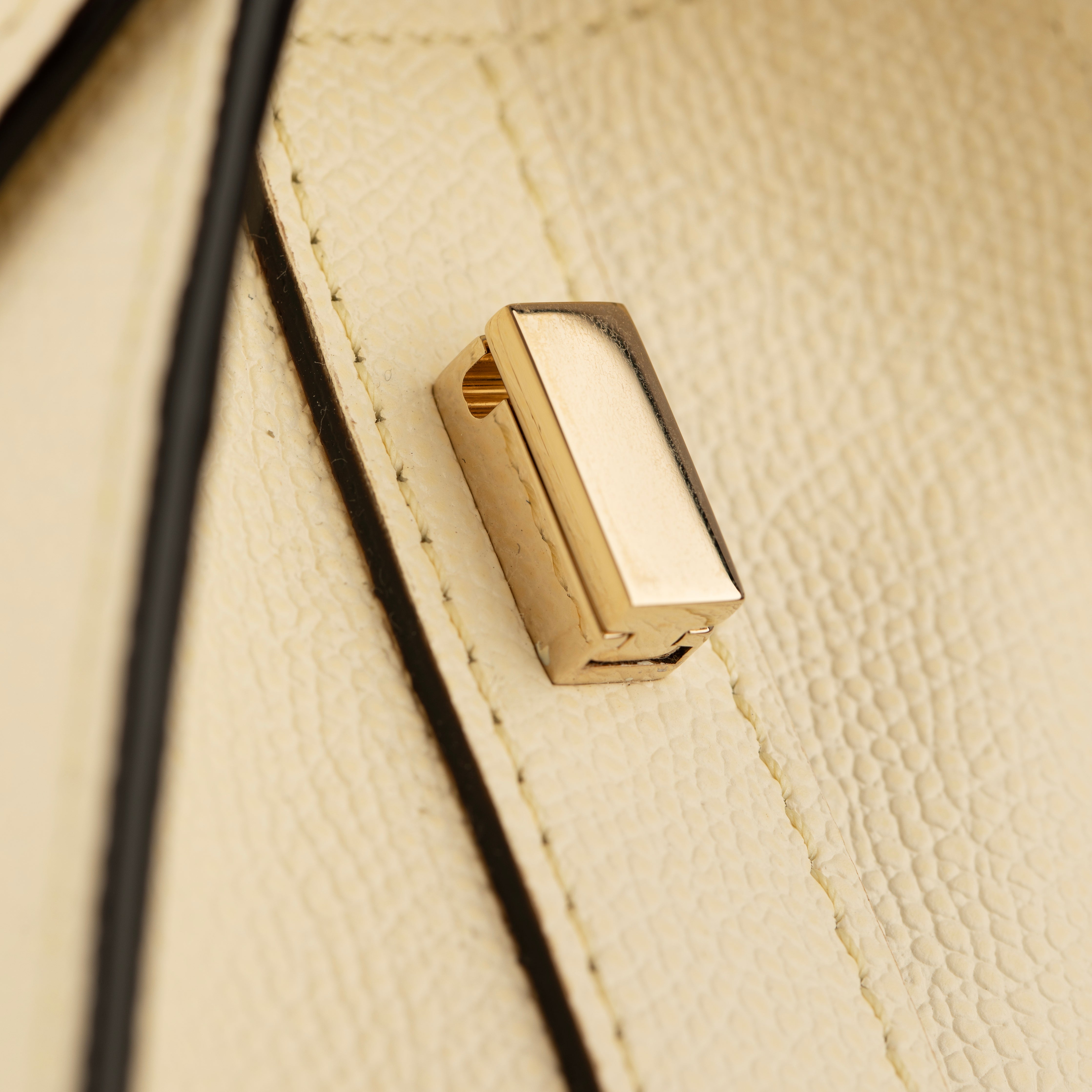 Valextra Iside Medium Top Handle Bag in Pergamena White Grained Leather with Gold-Tone Hardware