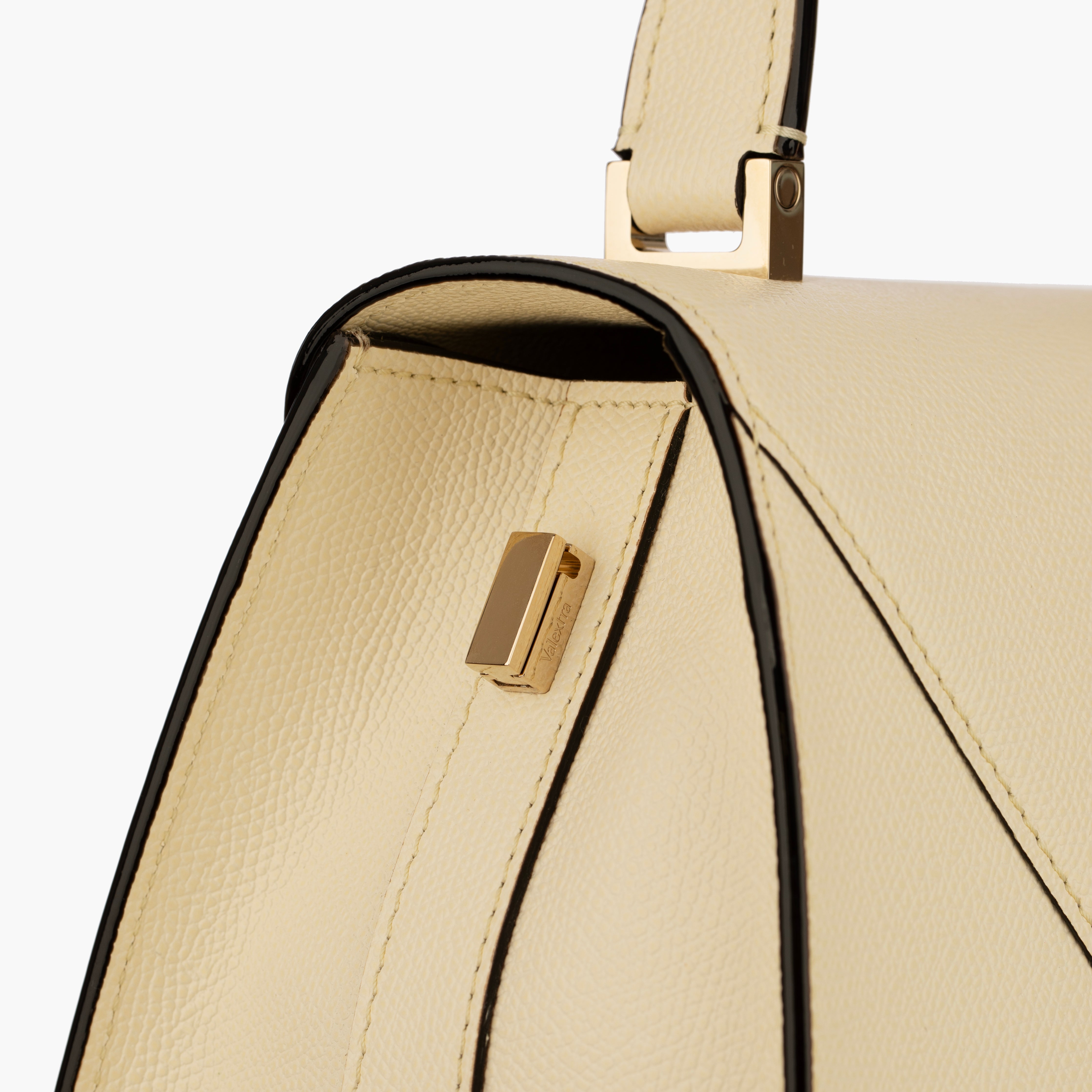 Valextra Iside Medium Top Handle Bag in Pergamena White Grained Leather with Gold-Tone Hardware