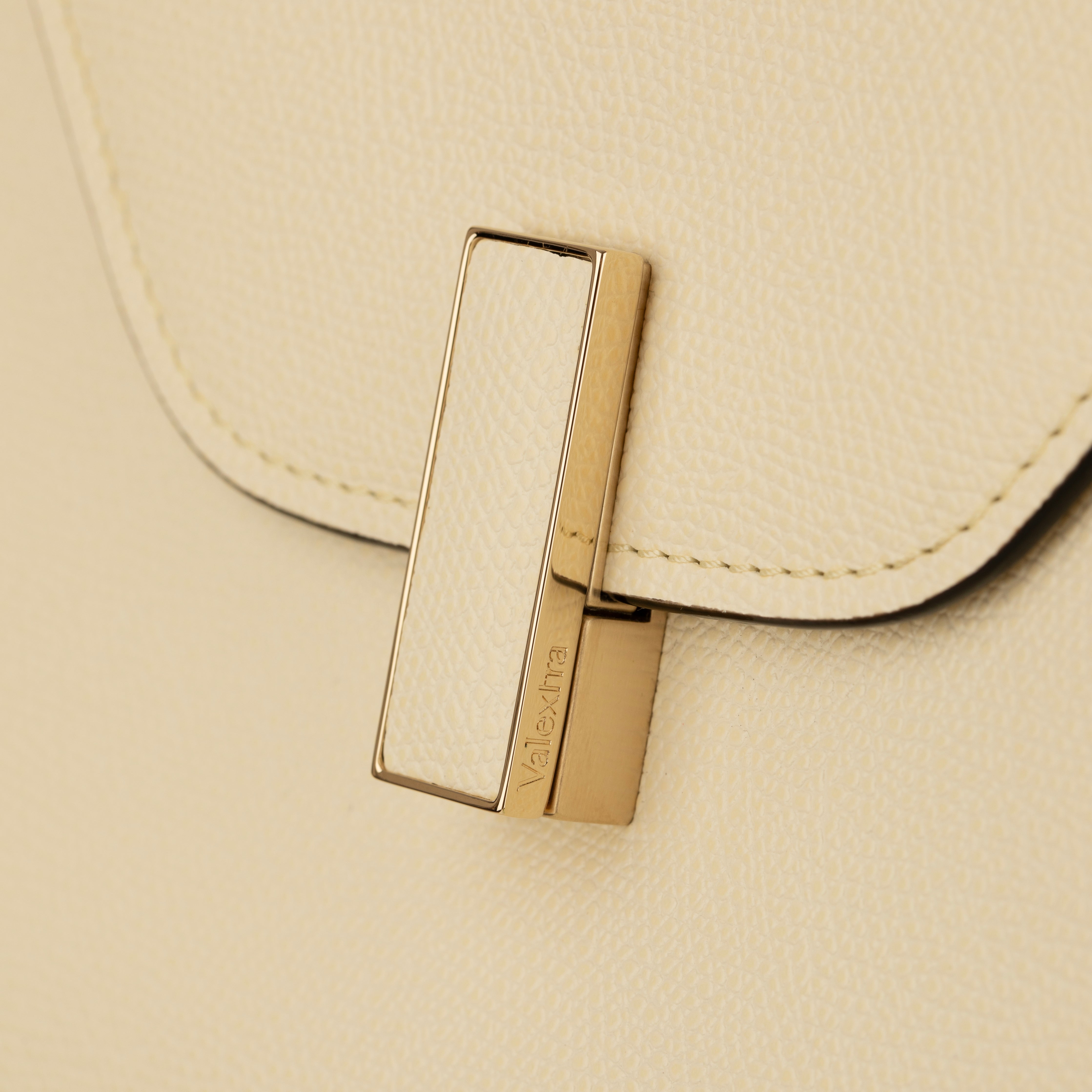 Valextra Iside Medium Top Handle Bag in Pergamena White Grained Leather with Gold-Tone Hardware