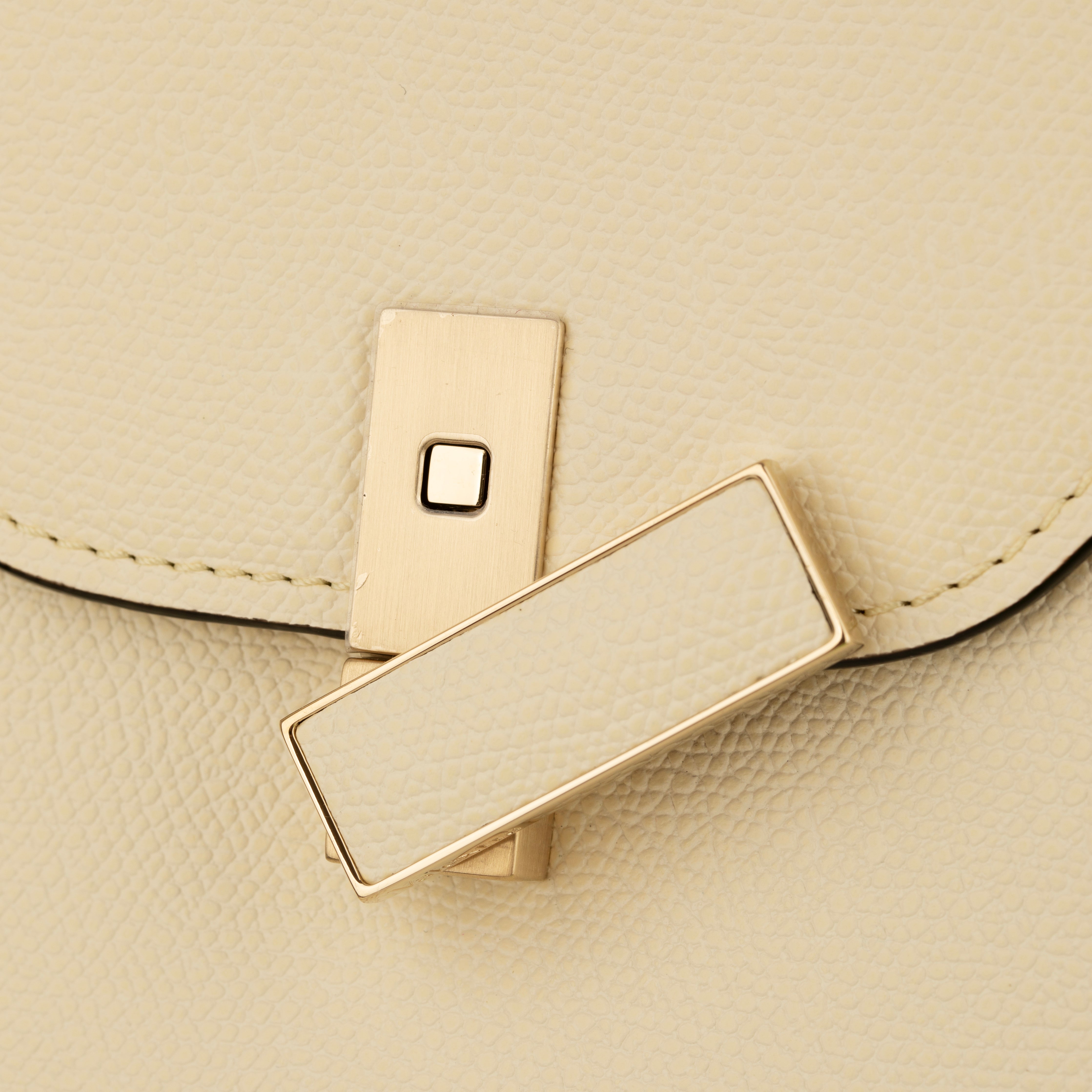 Valextra Iside Medium Top Handle Bag in Pergamena White Grained Leather with Gold-Tone Hardware