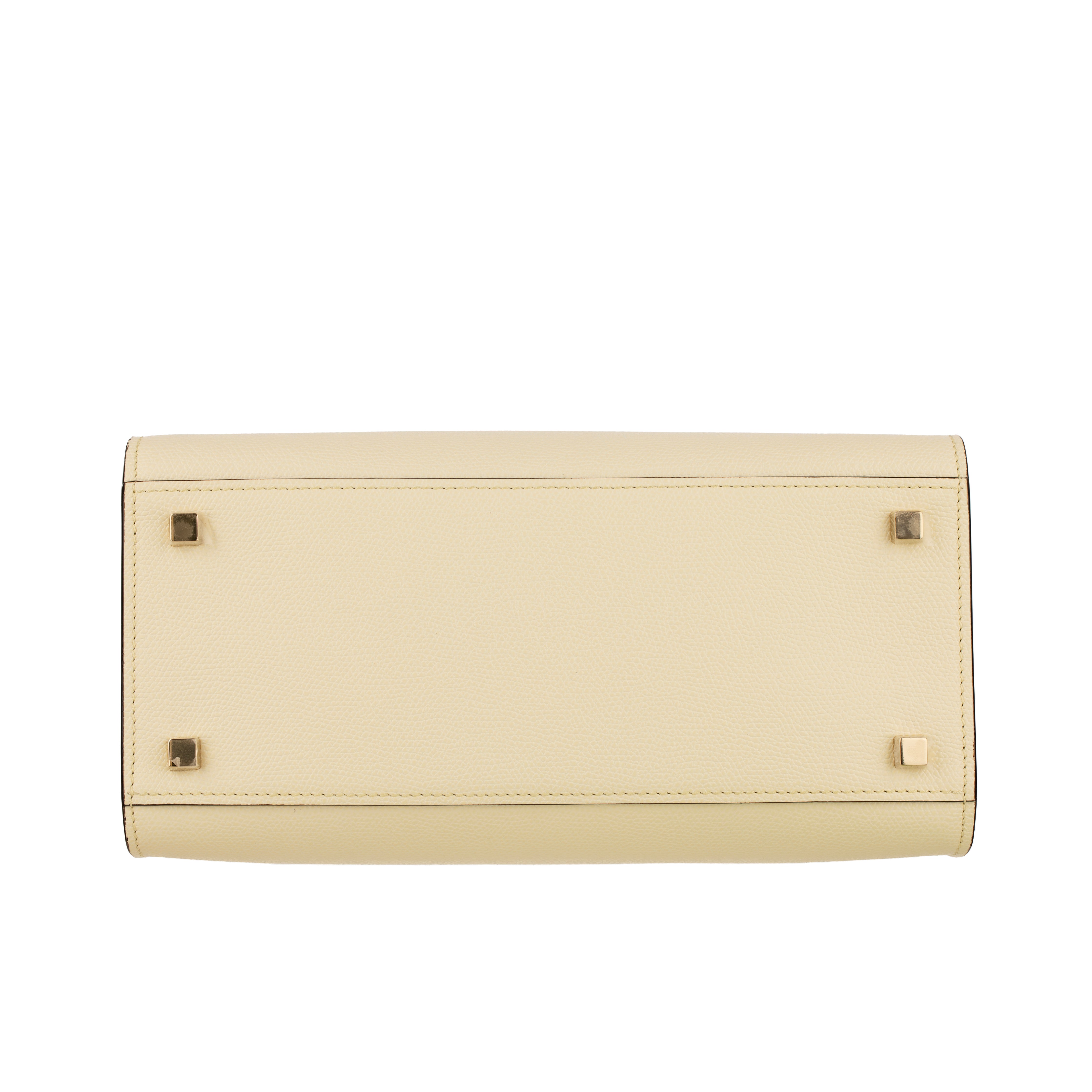 Valextra Iside Medium Top Handle Bag in Pergamena White Grained Leather with Gold-Tone Hardware