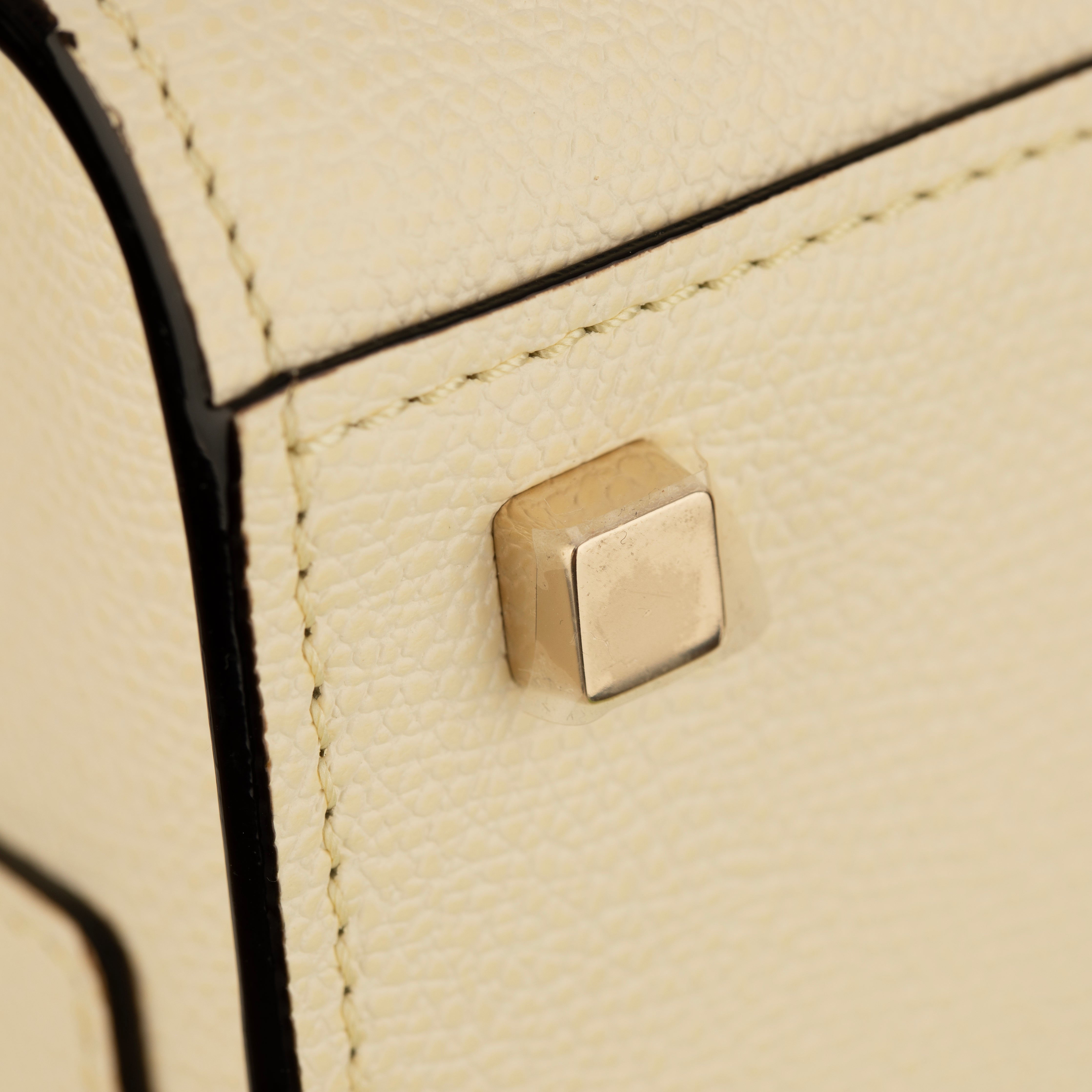 Valextra Iside Medium Top Handle Bag in Pergamena White Grained Leather with Gold-Tone Hardware