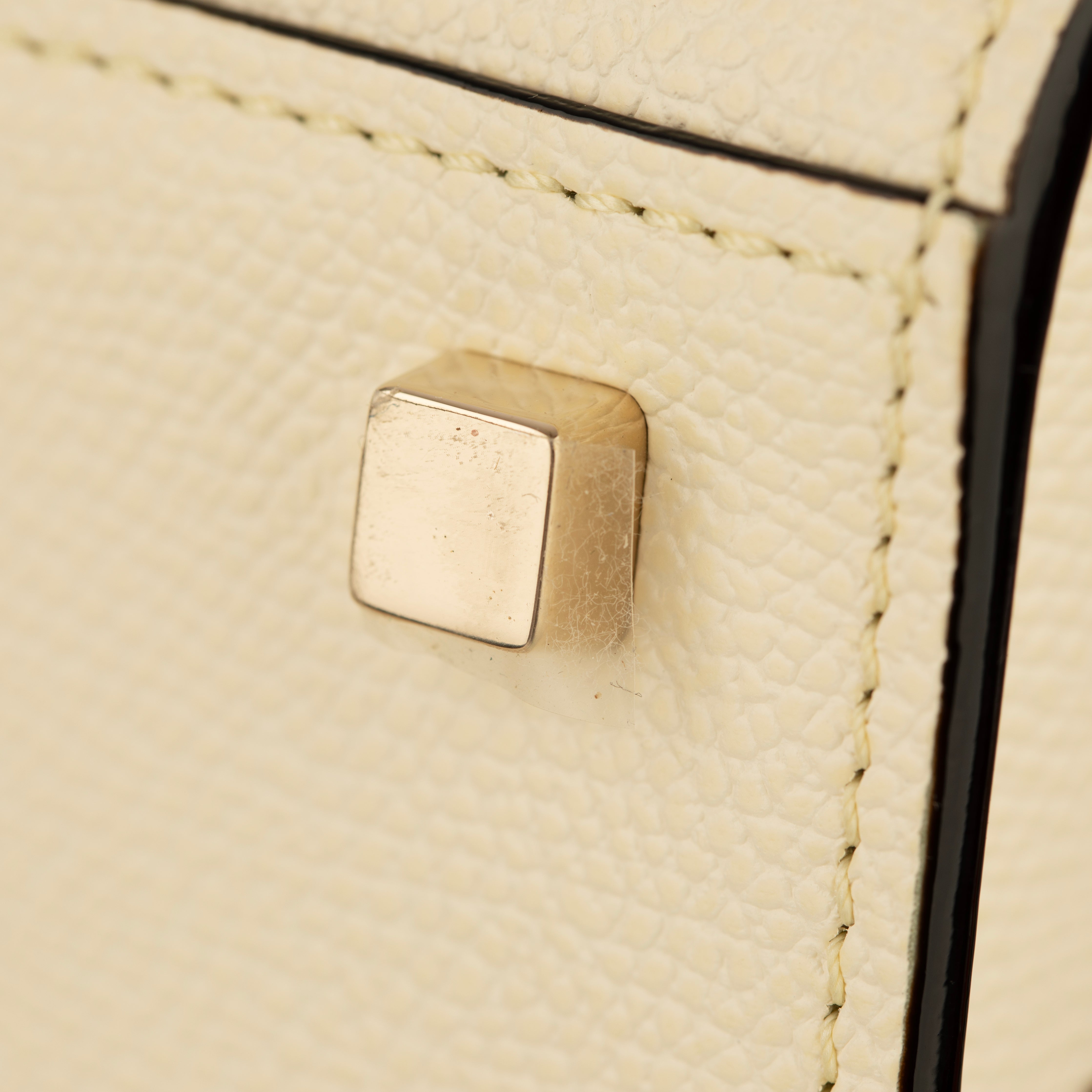 Valextra Iside Medium Top Handle Bag in Pergamena White Grained Leather with Gold-Tone Hardware