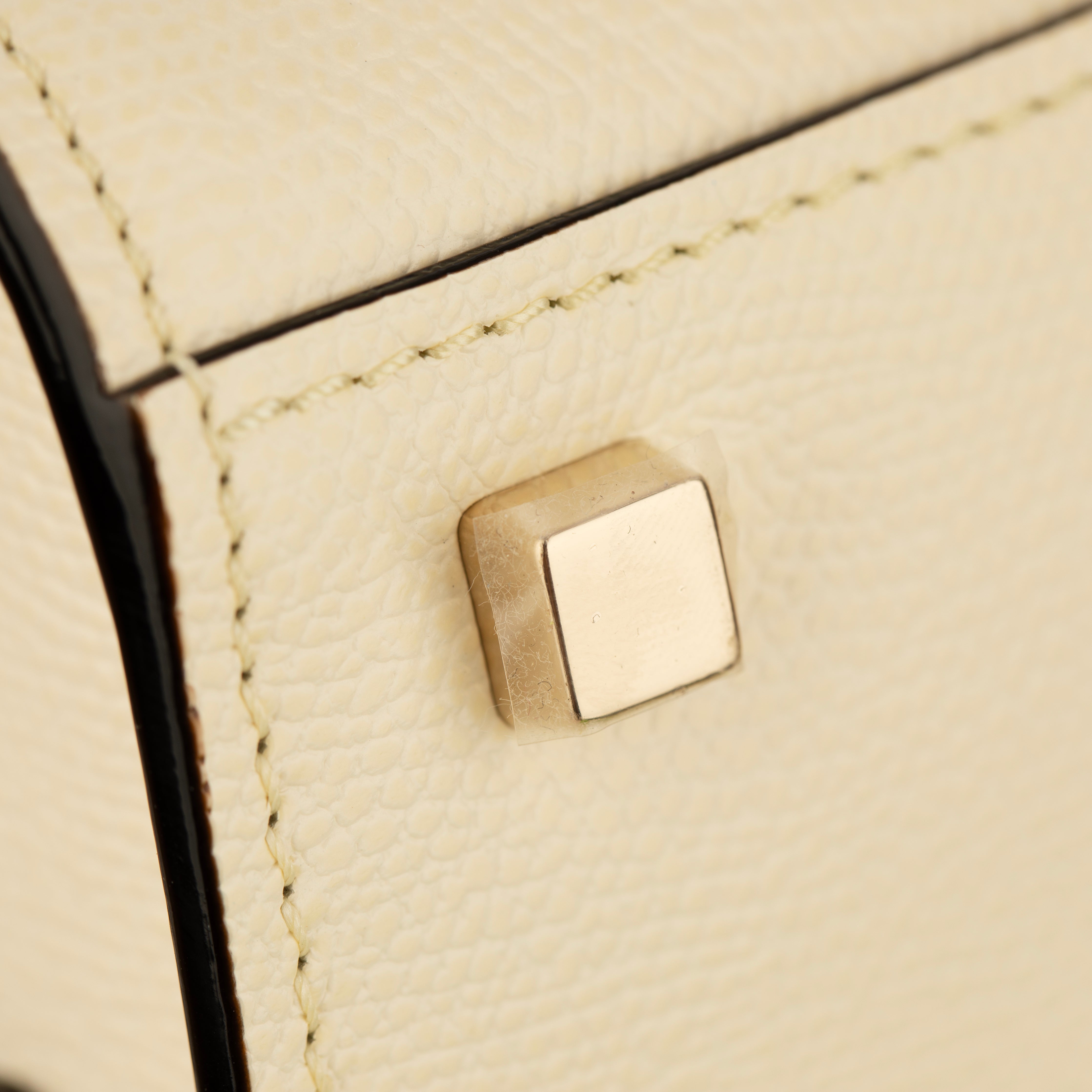 Valextra Iside Medium Top Handle Bag in Pergamena White Grained Leather with Gold-Tone Hardware