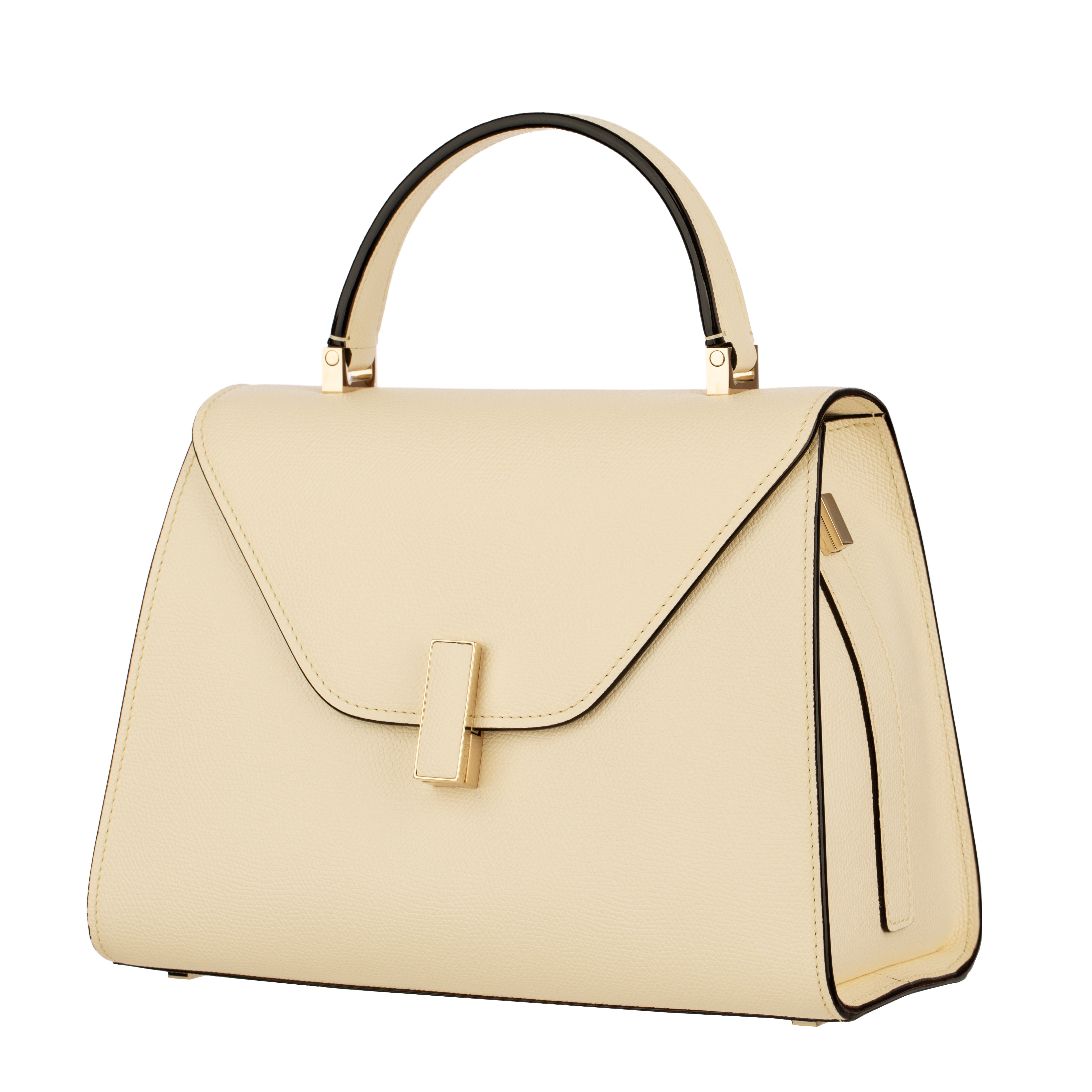 Valextra Iside Medium Top Handle Bag in Pergamena White Grained Leather with Gold-Tone Hardware