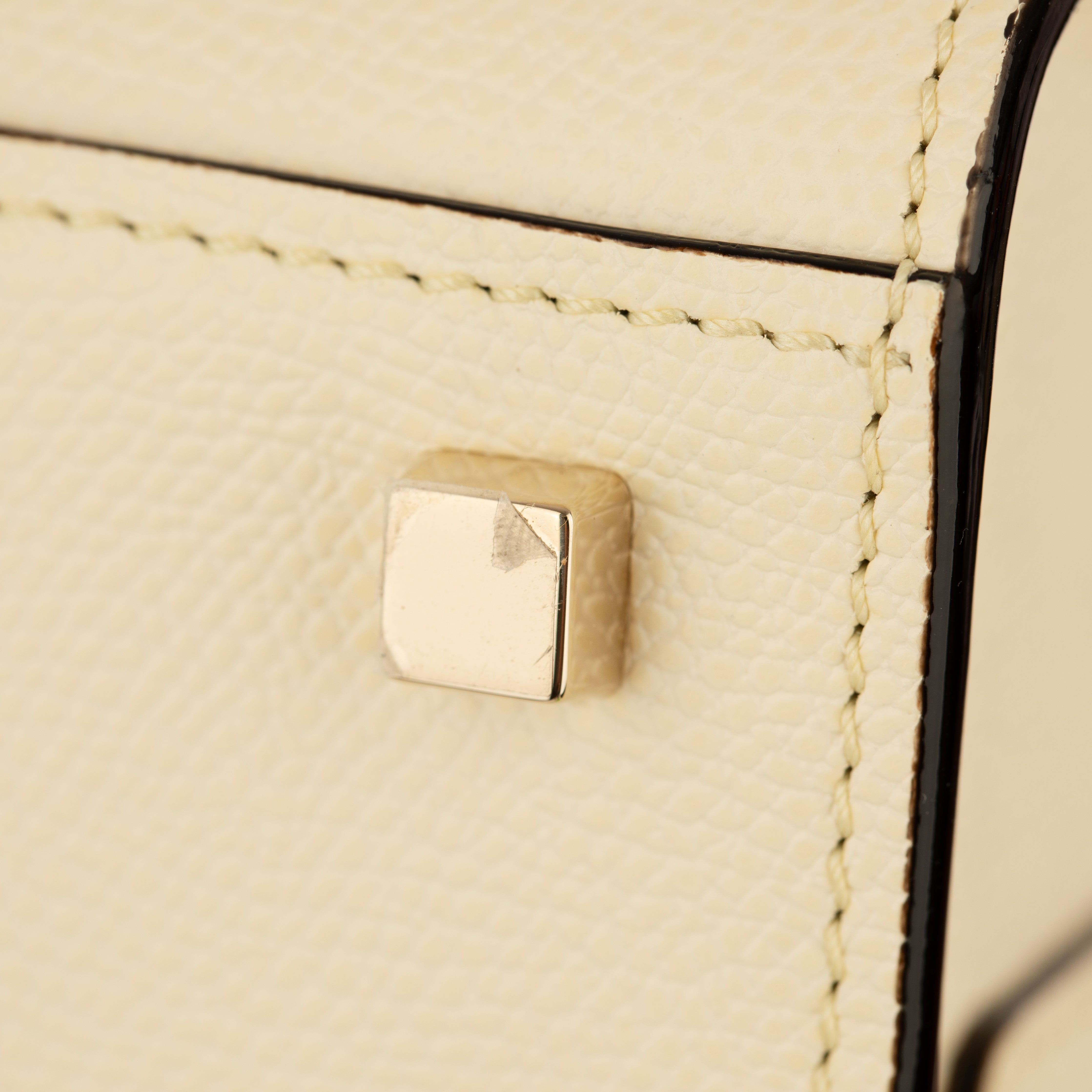 Valextra Iside Medium Top Handle Bag in Pergamena White Grained Leather with Gold-Tone Hardware