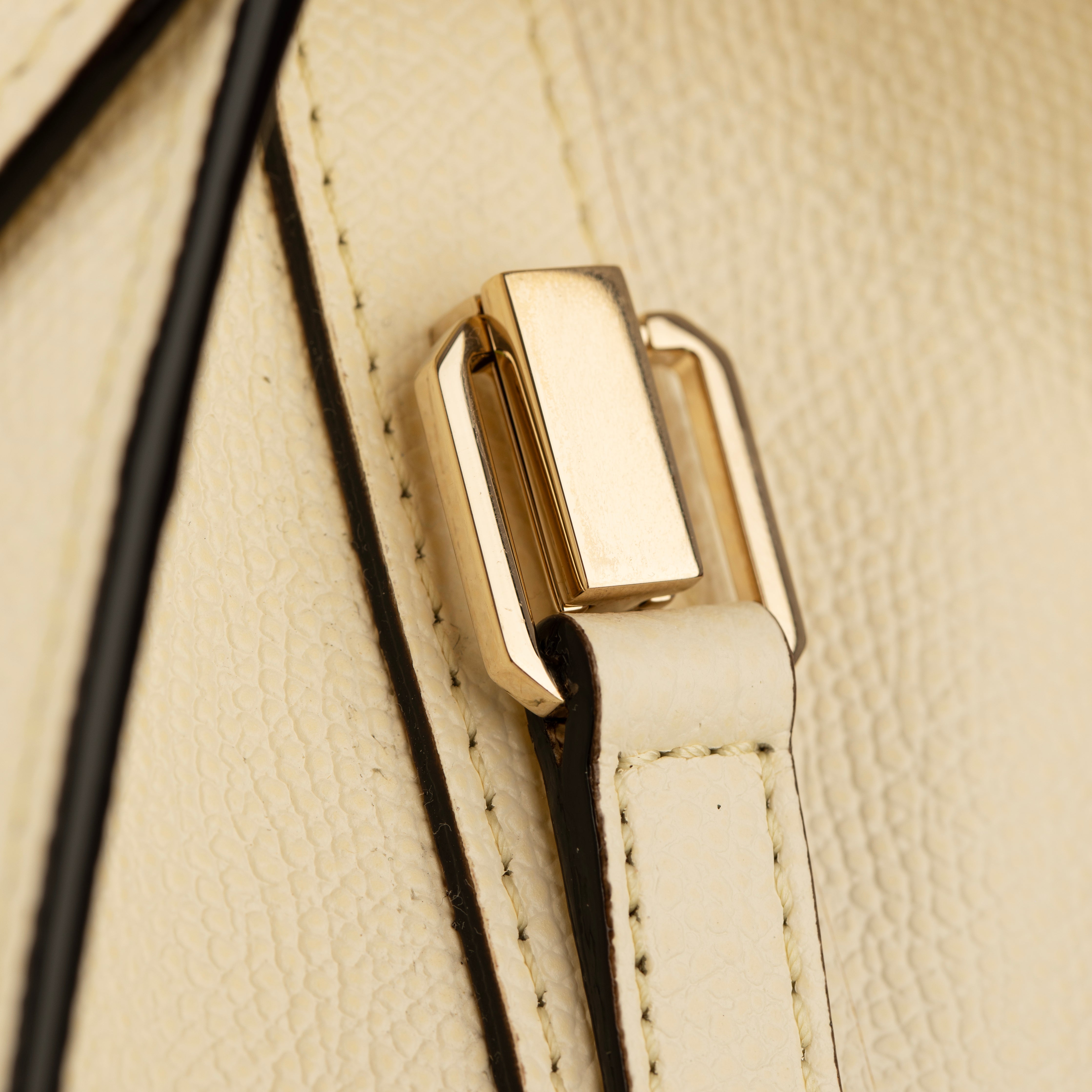 Valextra Iside Medium Top Handle Bag in Pergamena White Grained Leather with Gold-Tone Hardware