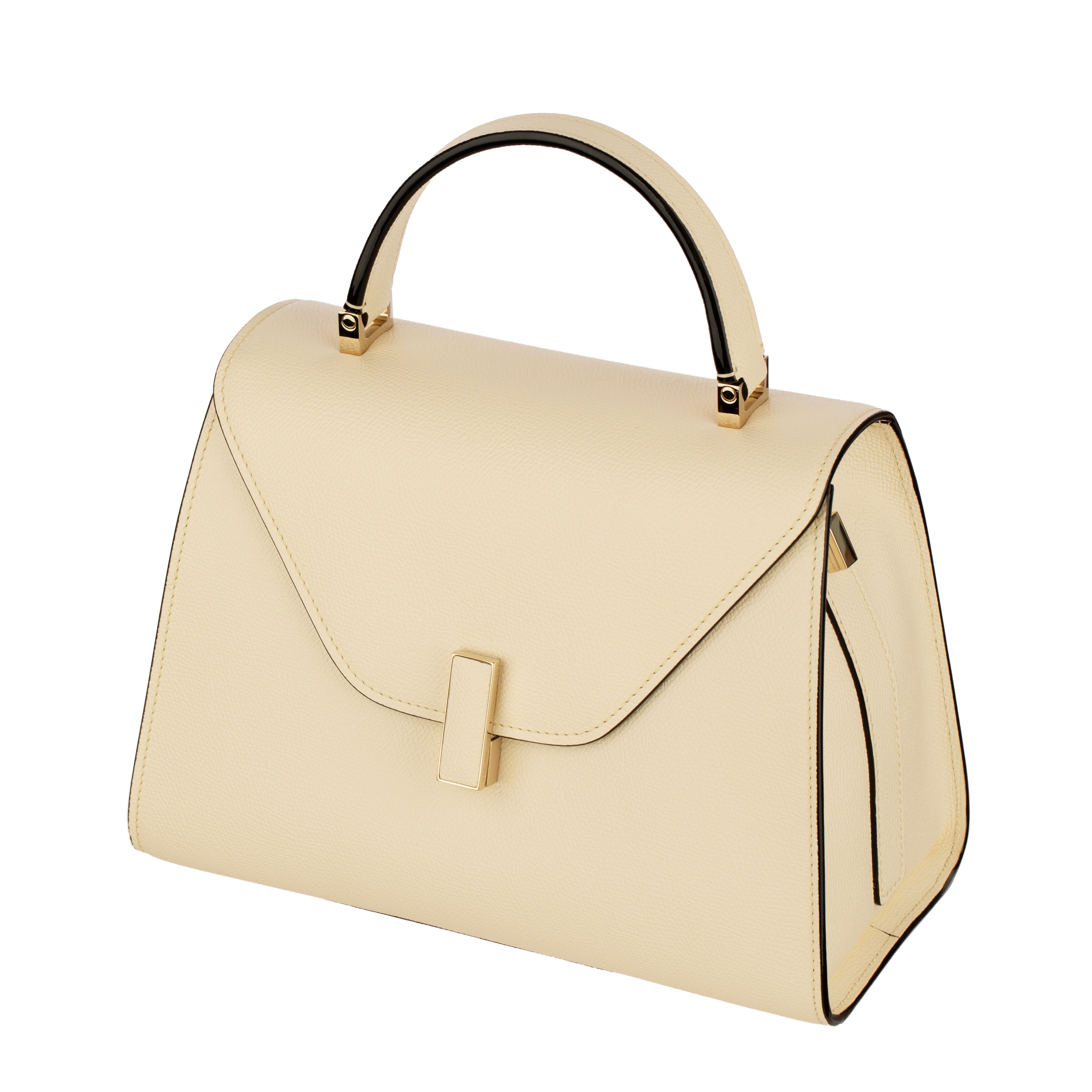 Valextra Iside Medium Top Handle Bag in Pergamena White Grained Leather with Gold-Tone Hardware