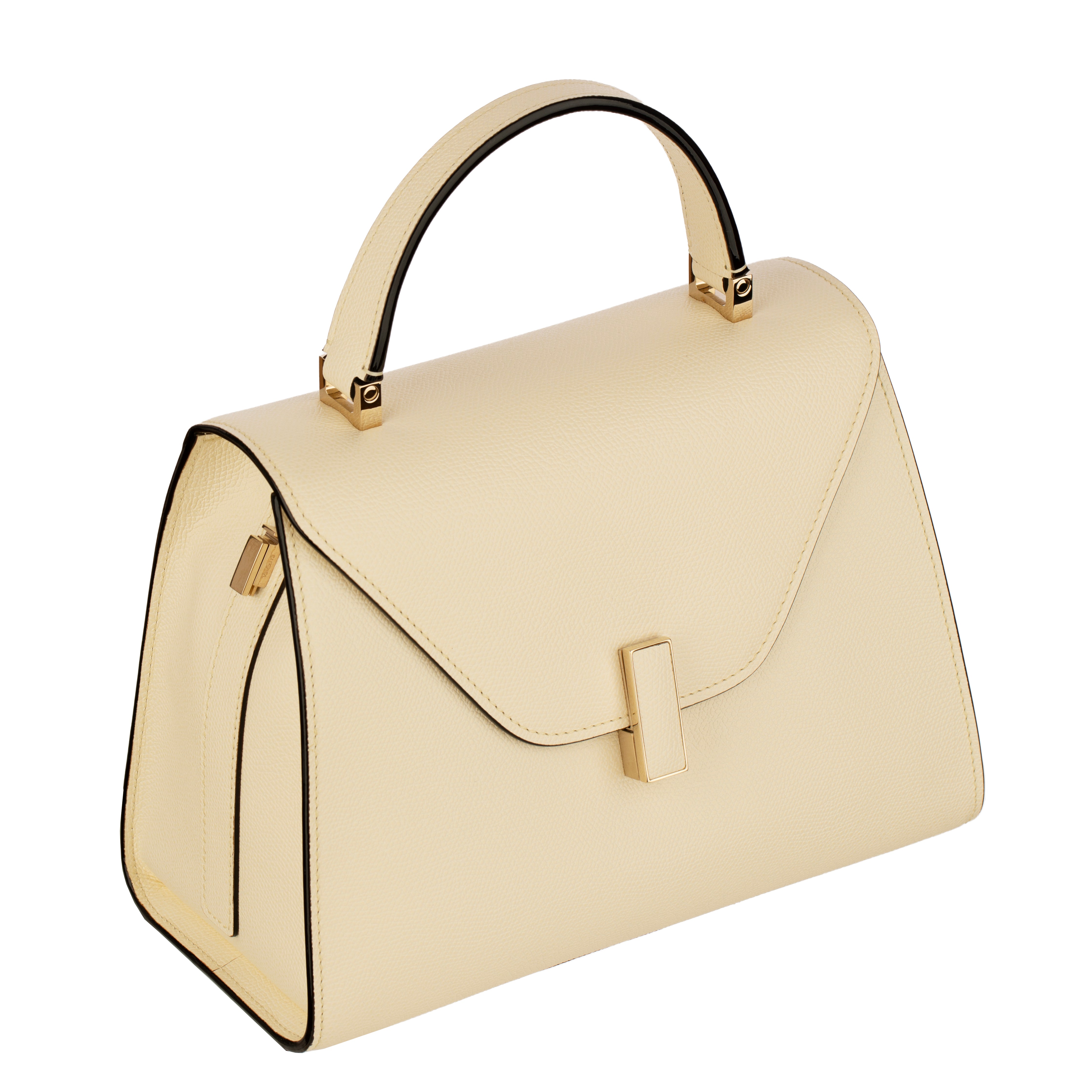 Valextra Iside Medium Top Handle Bag in Pergamena White Grained Leather with Gold-Tone Hardware