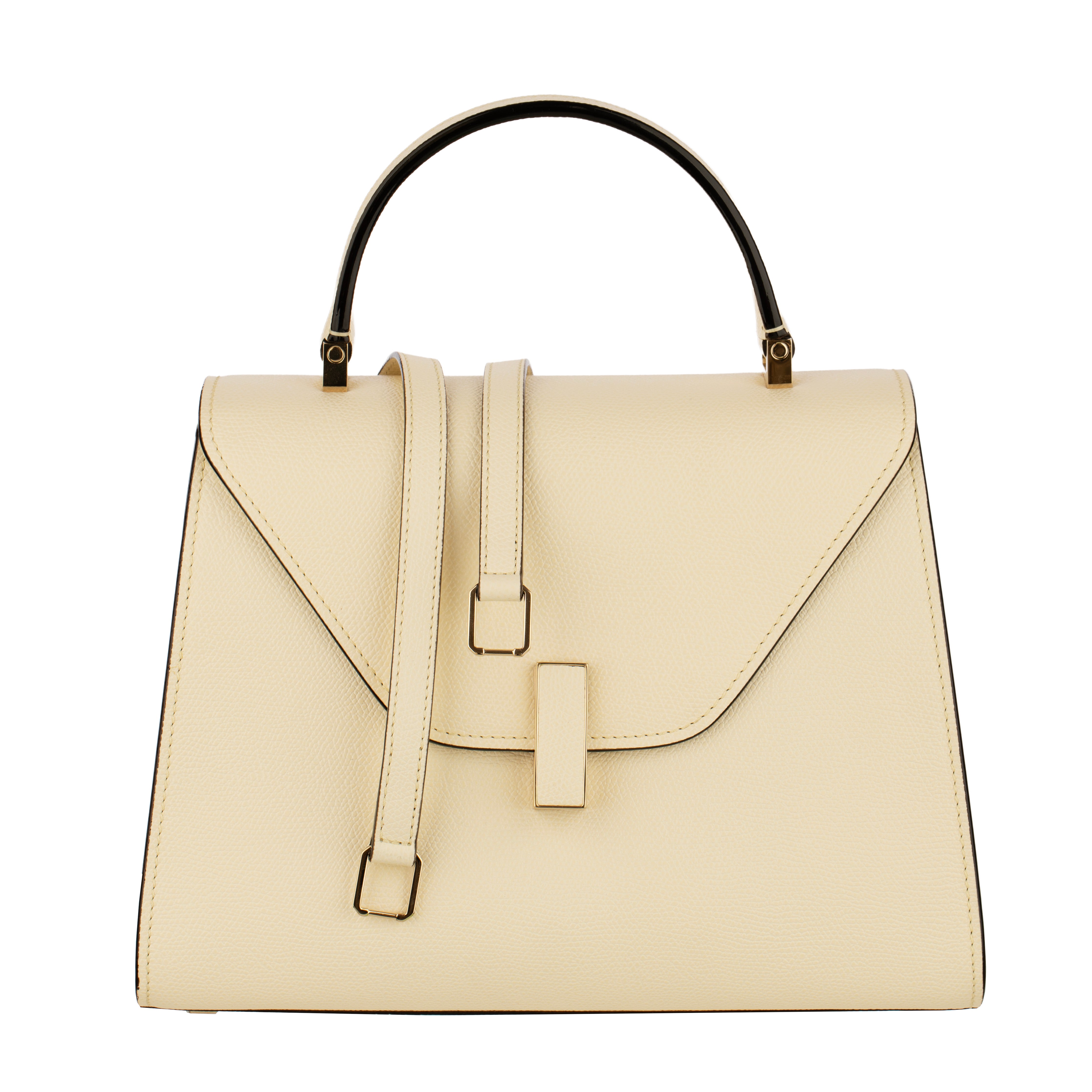 Valextra Iside Medium Top Handle Bag in Pergamena White Grained Leather with Gold-Tone Hardware