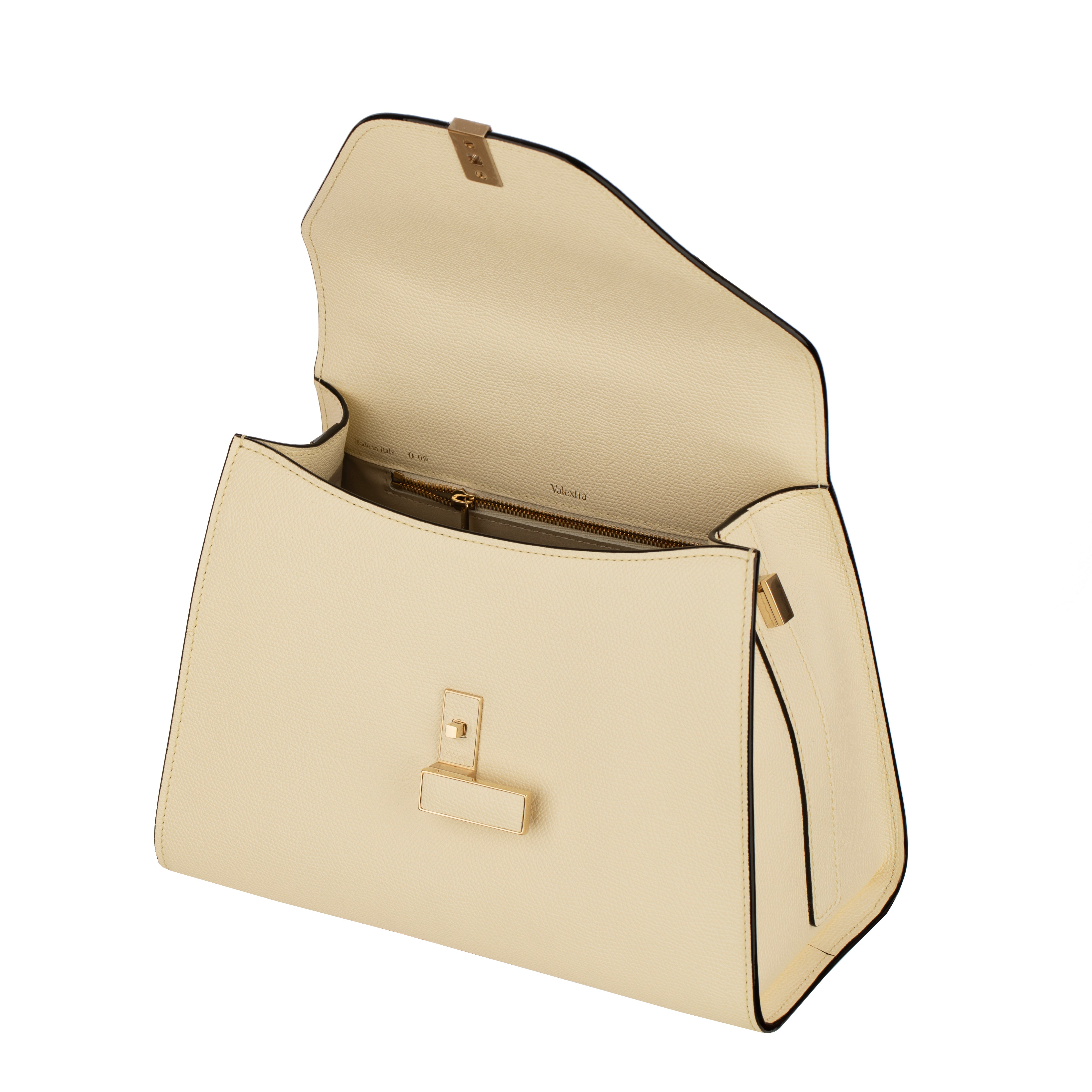 Valextra Iside Medium Top Handle Bag in Pergamena White Grained Leather with Gold-Tone Hardware