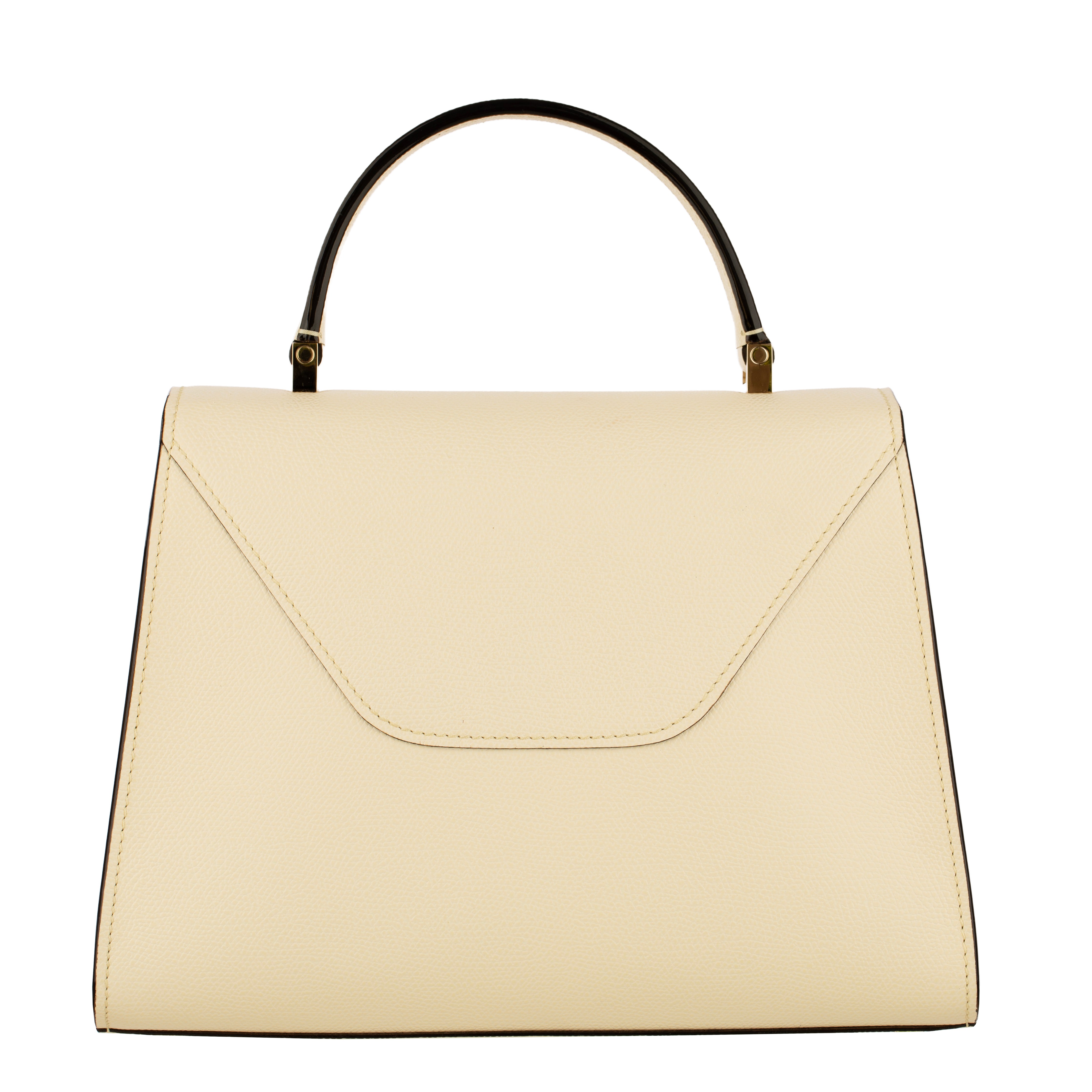 Valextra Iside Medium Top Handle Bag in Pergamena White Grained Leather with Gold-Tone Hardware