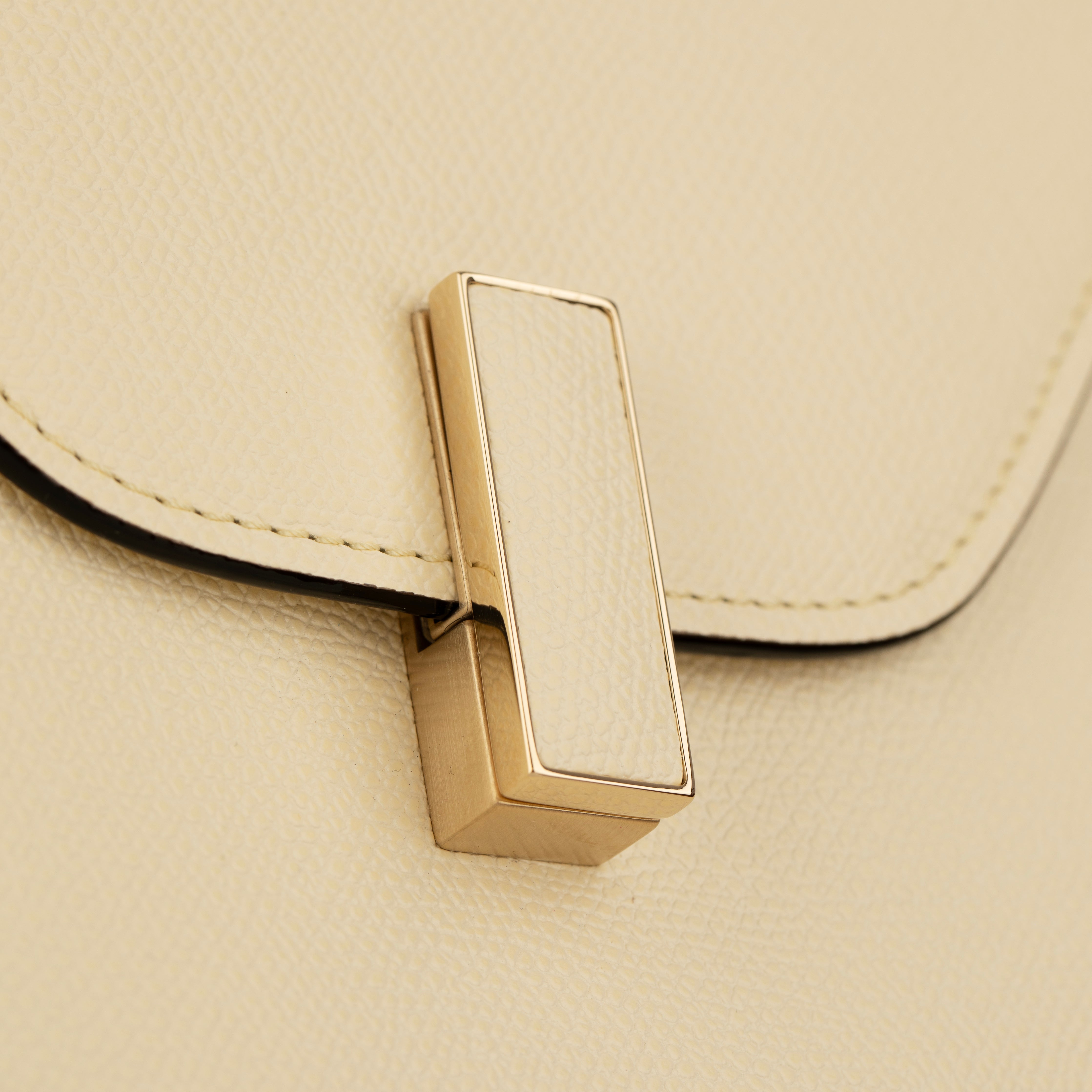 Valextra Iside Medium Top Handle Bag in Pergamena White Grained Leather with Gold-Tone Hardware