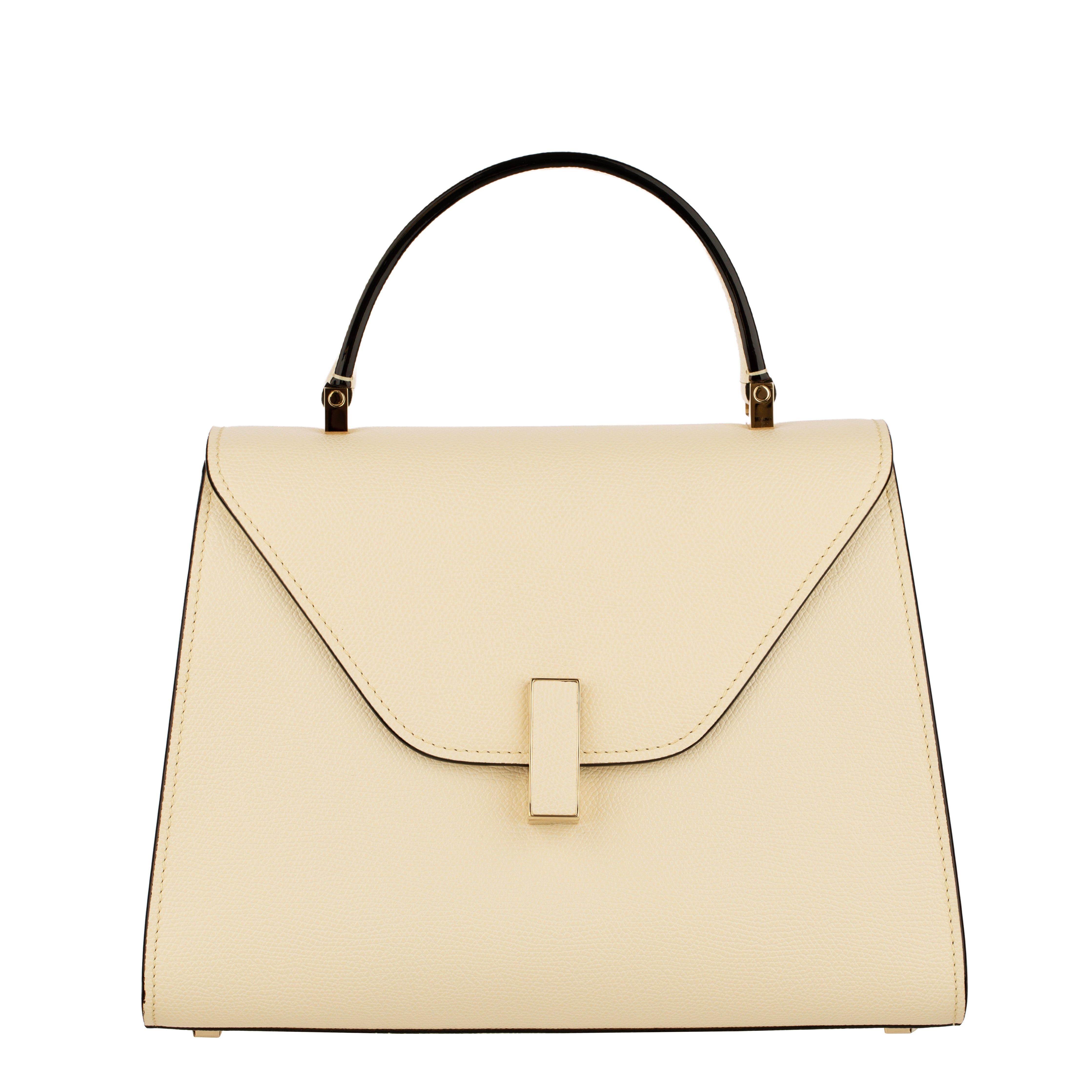 Valextra Iside Medium Top Handle Bag in Pergamena White Grained Leather with Gold-Tone Hardware
