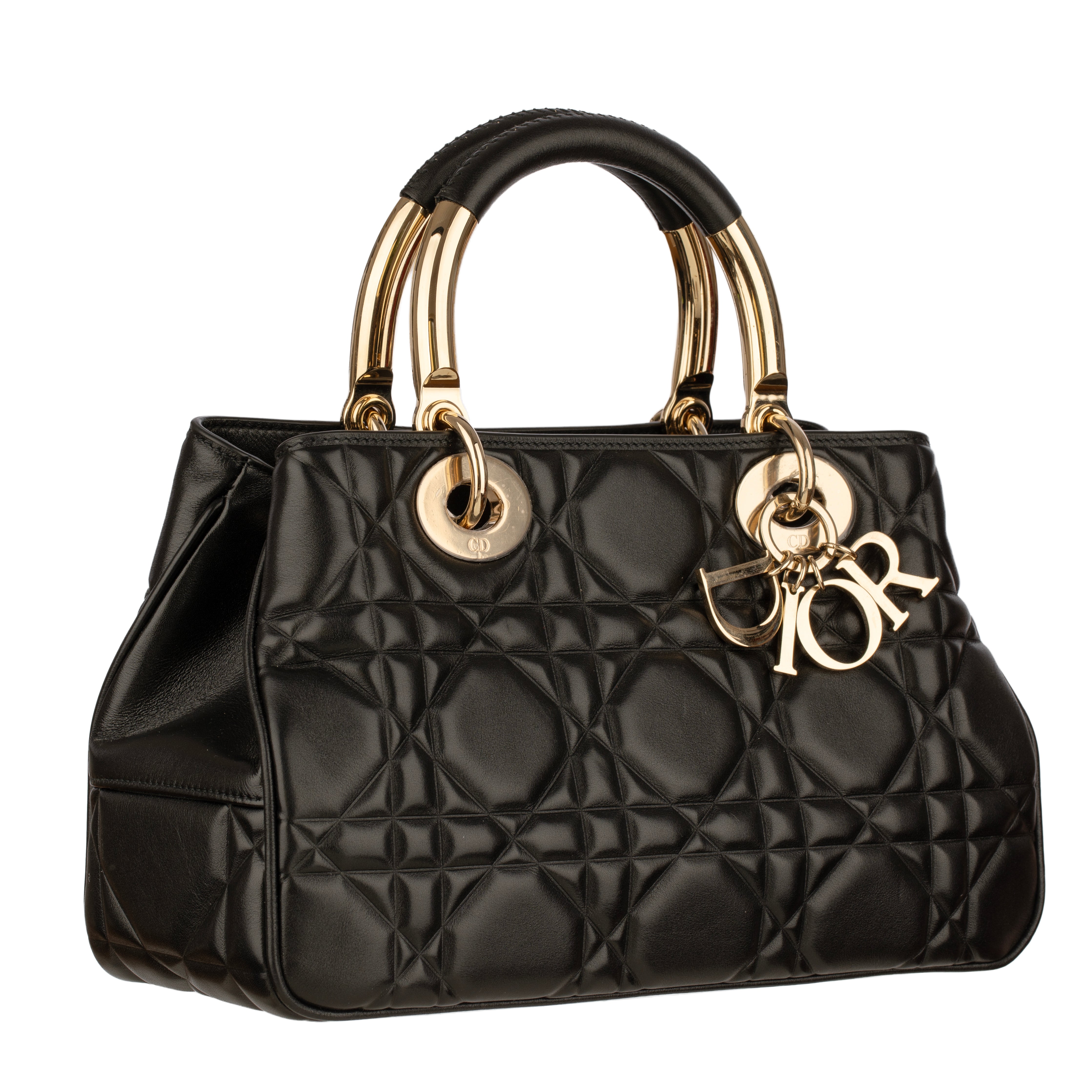 Christian Dior Lady 95.22 Medium Top Handle Bag in Black Cannage Lambskin with Gold Hardware