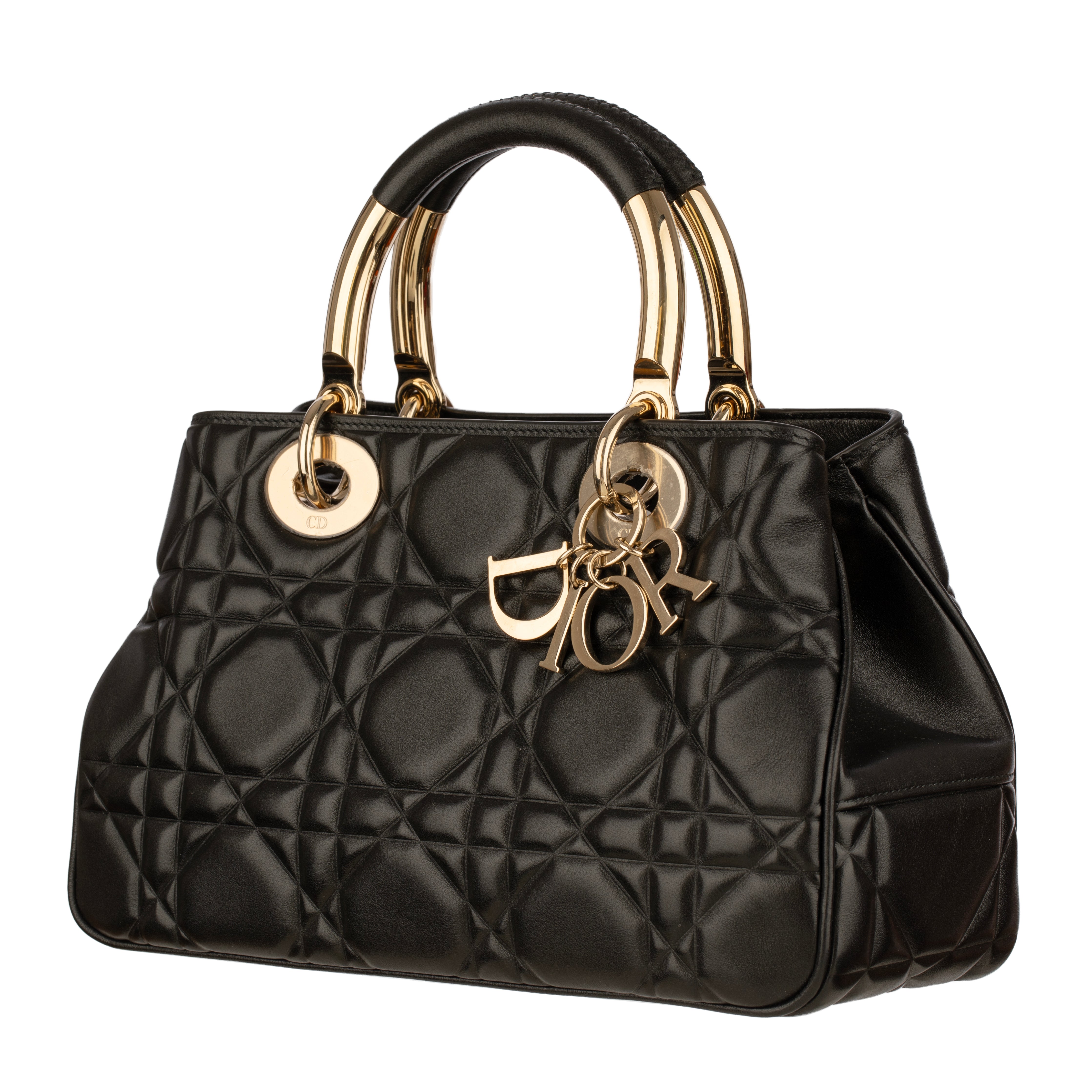 Christian Dior Lady 95.22 Medium Top Handle Bag in Black Cannage Lambskin with Gold Hardware