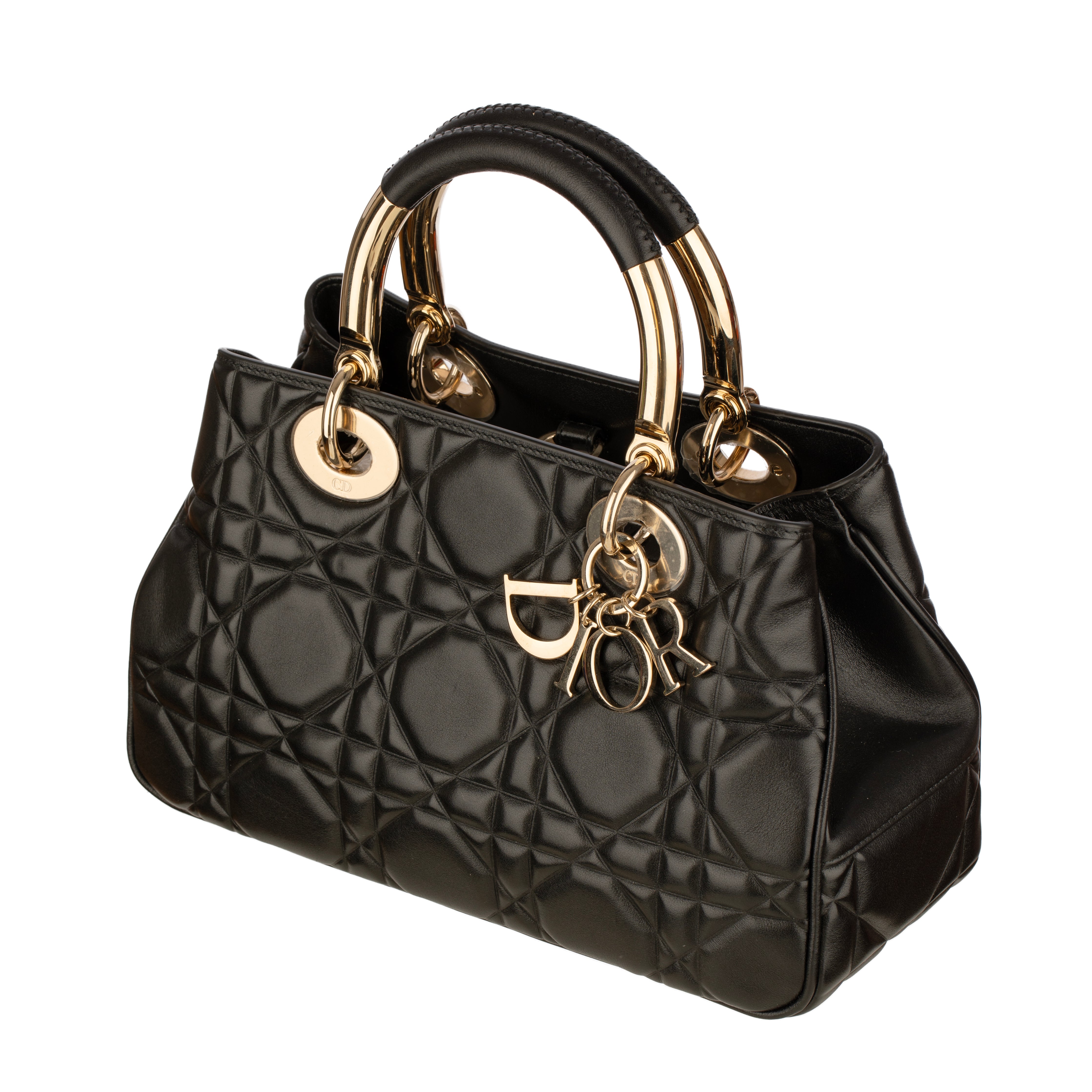 Christian Dior Lady 95.22 Medium Top Handle Bag in Black Cannage Lambskin with Gold Hardware