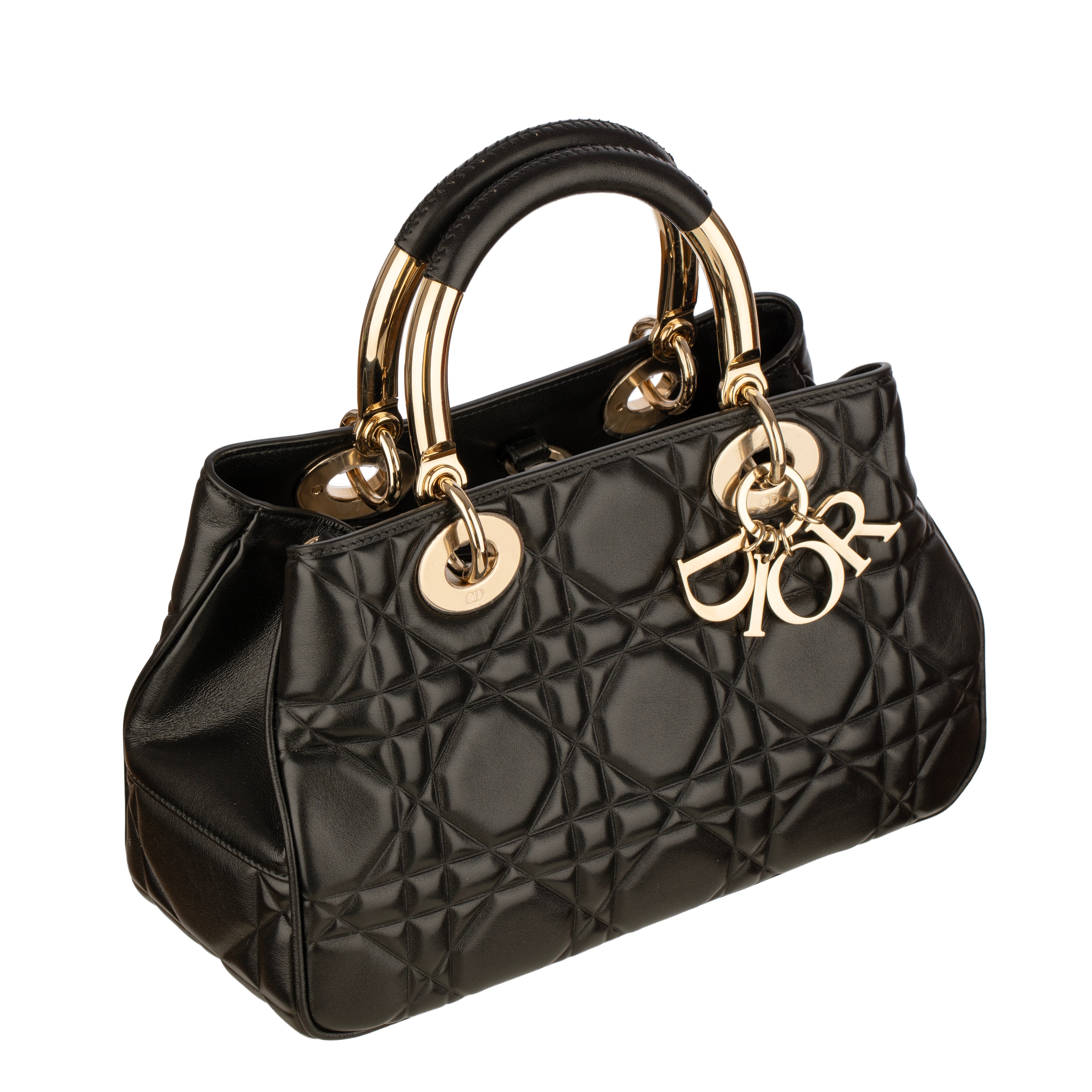 Christian Dior Lady 95.22 Medium Top Handle Bag in Black Cannage Lambskin with Gold Hardware