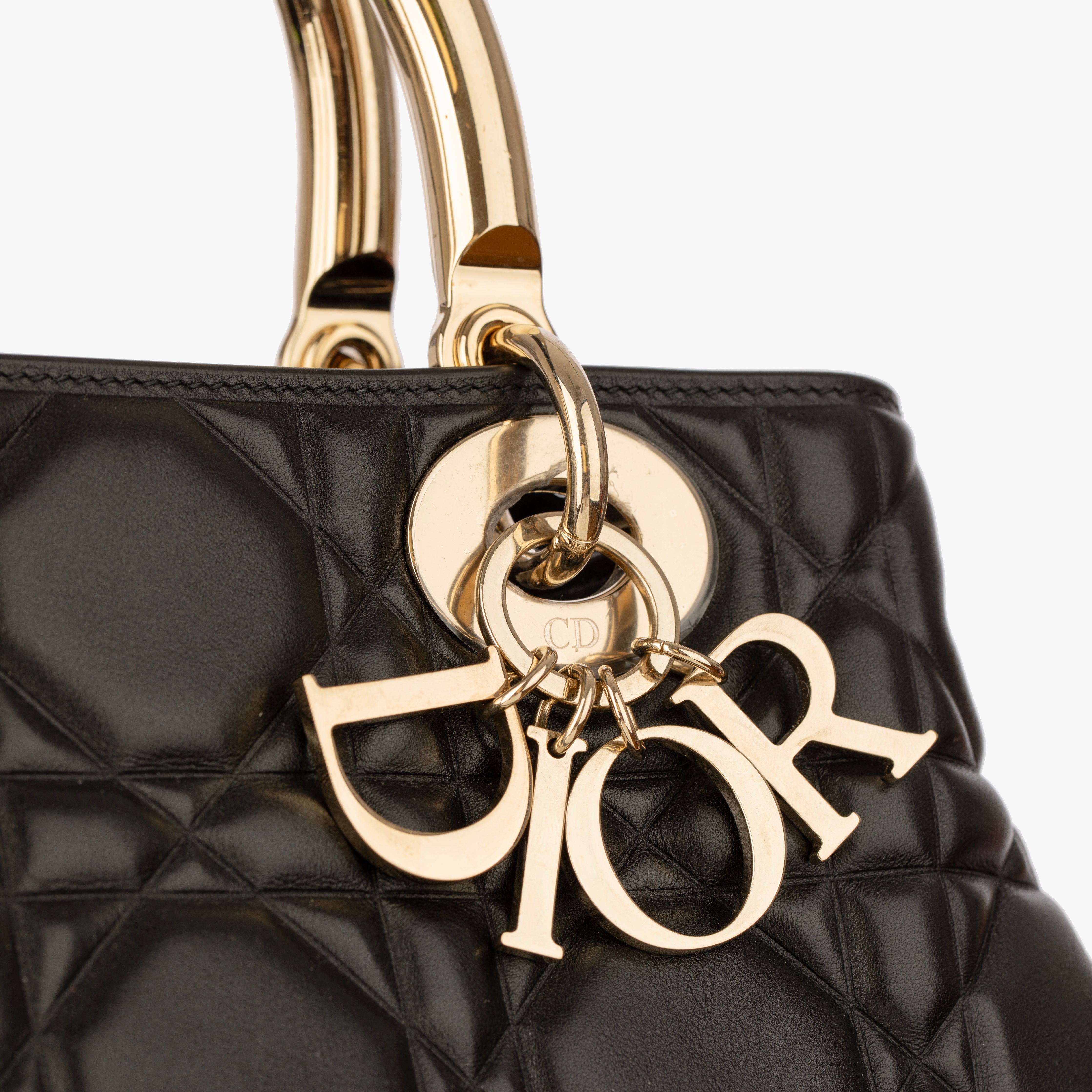 Christian Dior Lady 95.22 Medium Top Handle Bag in Black Cannage Lambskin with Gold Hardware