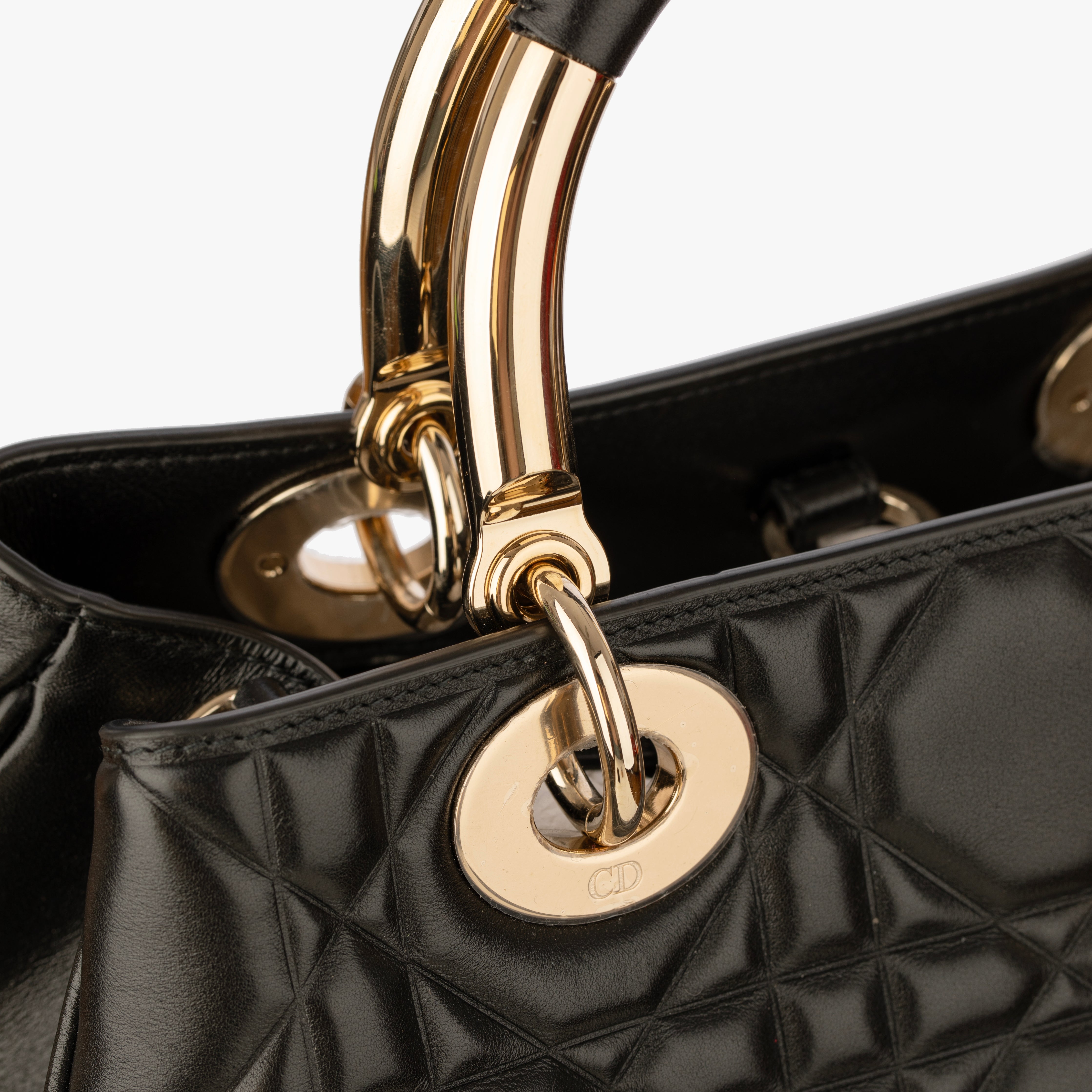 Christian Dior Lady 95.22 Medium Top Handle Bag in Black Cannage Lambskin with Gold Hardware