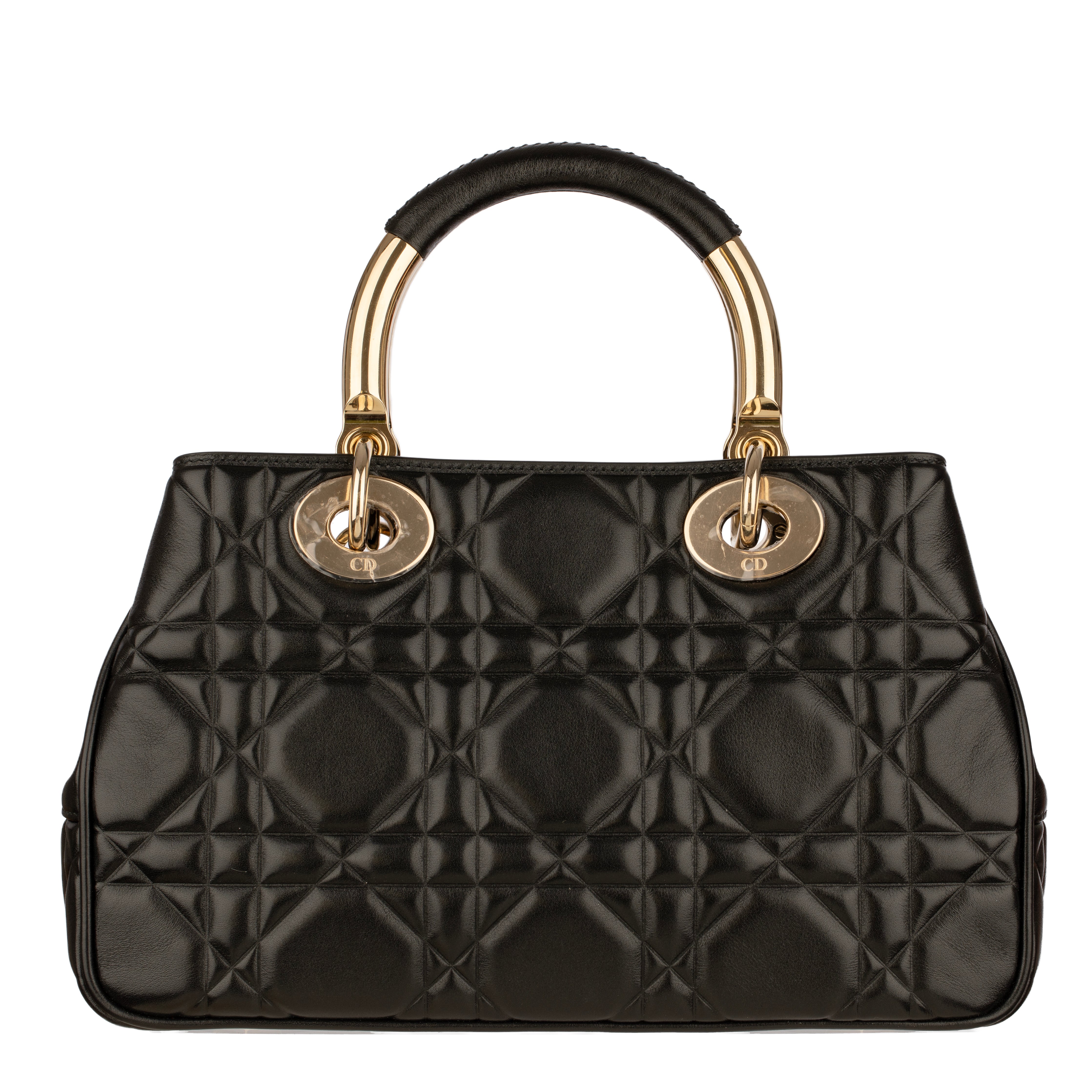 Christian Dior Lady 95.22 Medium Top Handle Bag in Black Cannage Lambskin with Gold Hardware