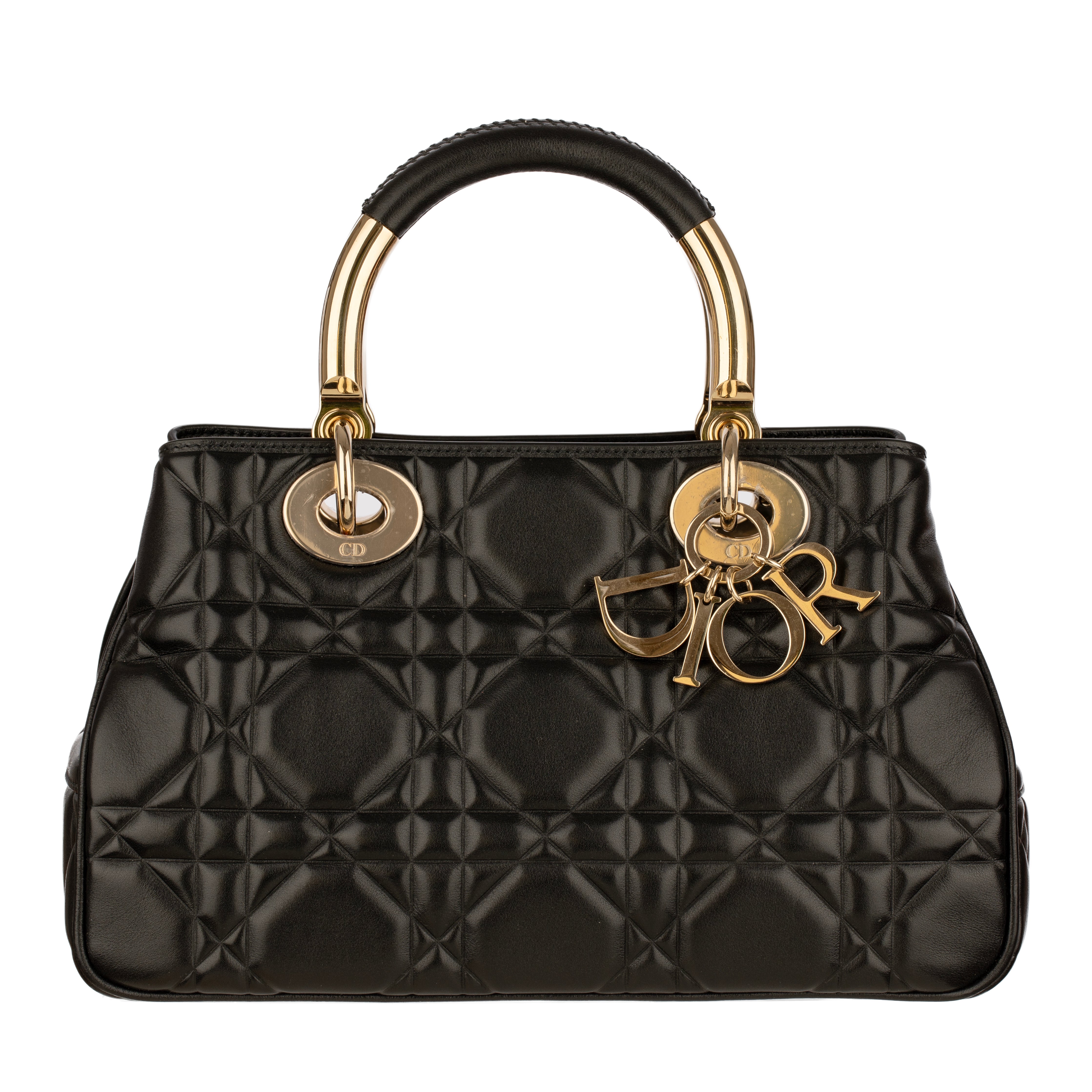 Christian Dior Lady 95.22 Medium Top Handle Bag in Black Cannage Lambskin with Gold Hardware