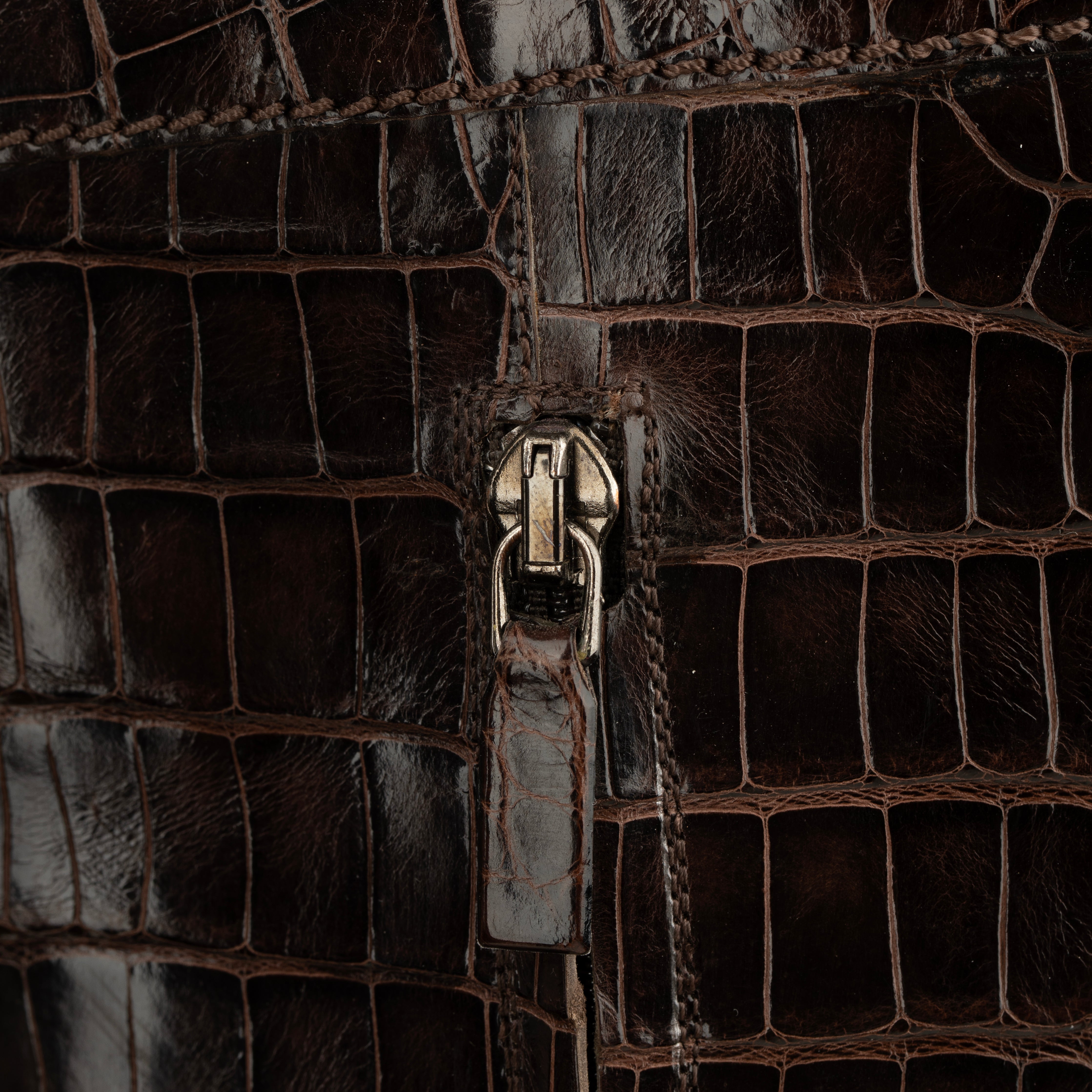 Sergio Rossi Brown Crocodile Leather Knee High Boots With Silver Details - Size | 39 IT