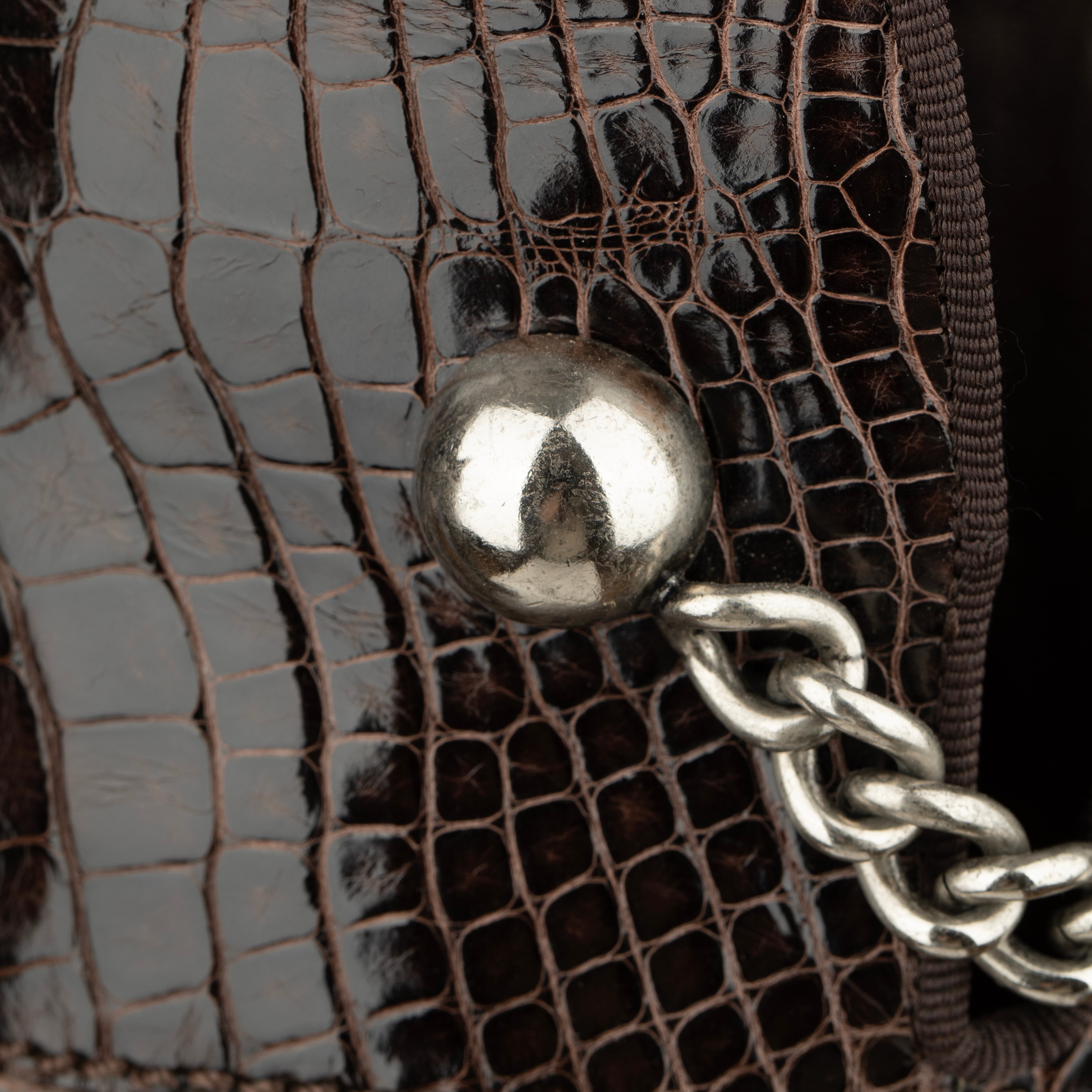 Sergio Rossi Brown Crocodile Leather Knee High Boots With Silver Details - Size | 39 IT