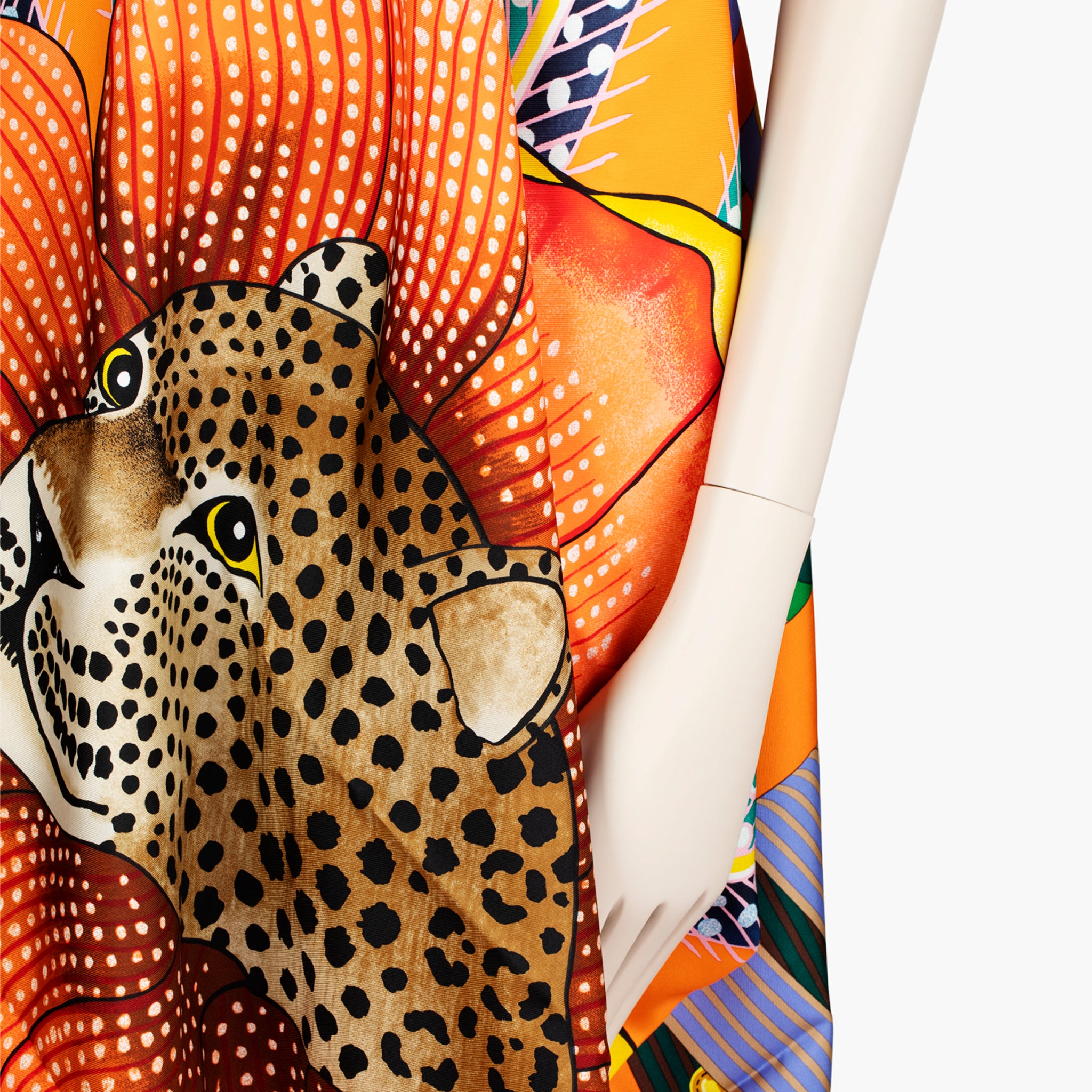 Hermès ‘Jaguar Quetzal’ Silk Scarf Dress – One-Shoulder Pareo with Leather Strap