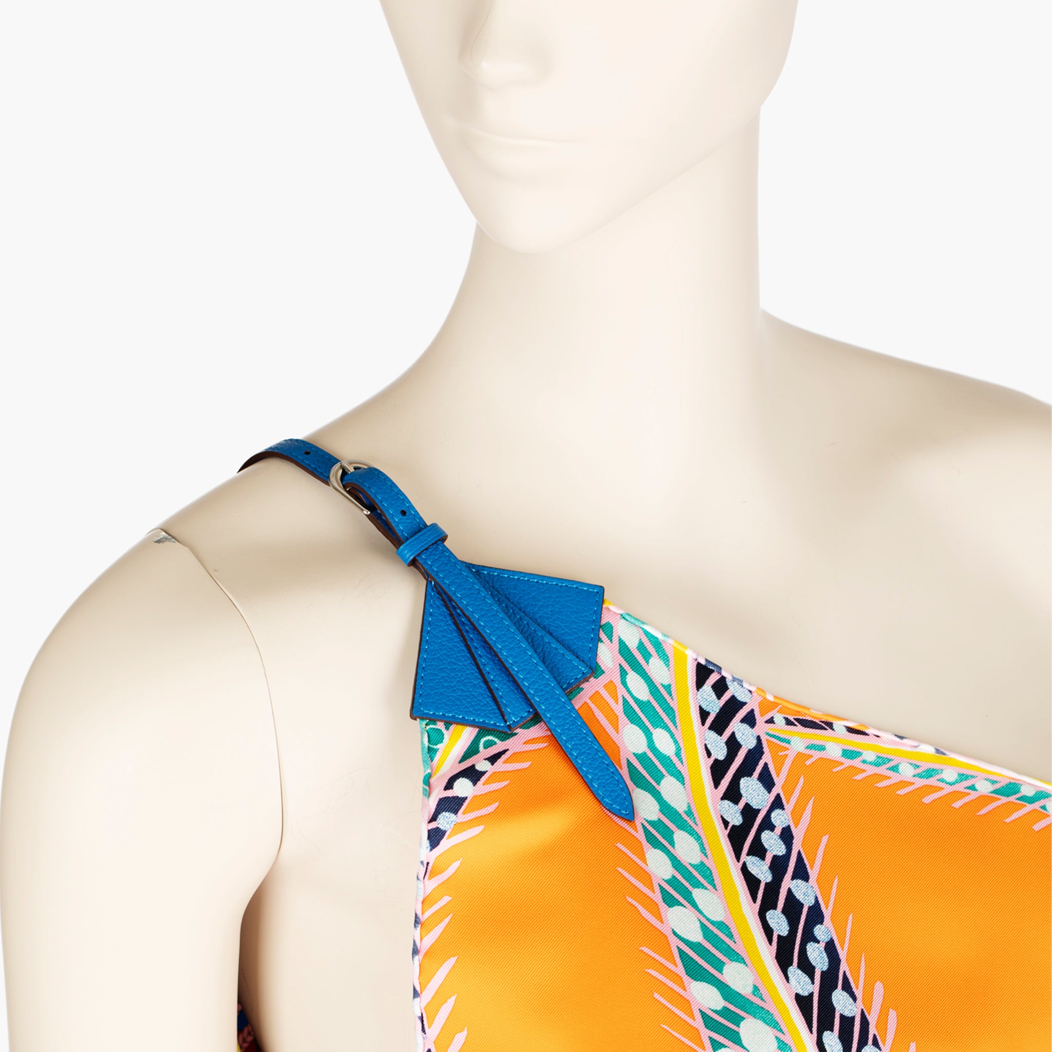 Hermès ‘Jaguar Quetzal’ Silk Scarf Dress – One-Shoulder Pareo with Leather Strap