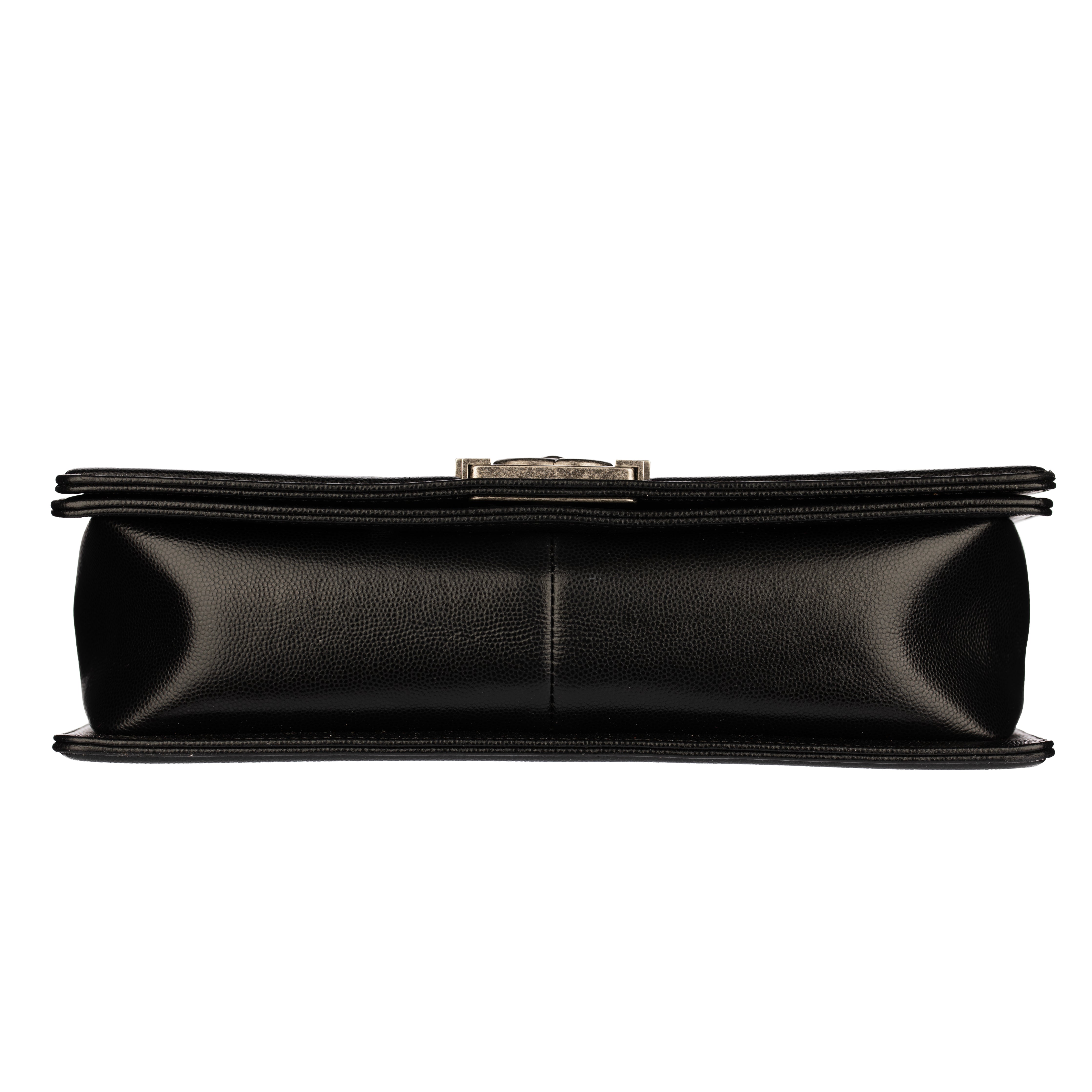 Chanel Boy Bag in Quilted Black Caviar Leather with Aged Silver Hardware