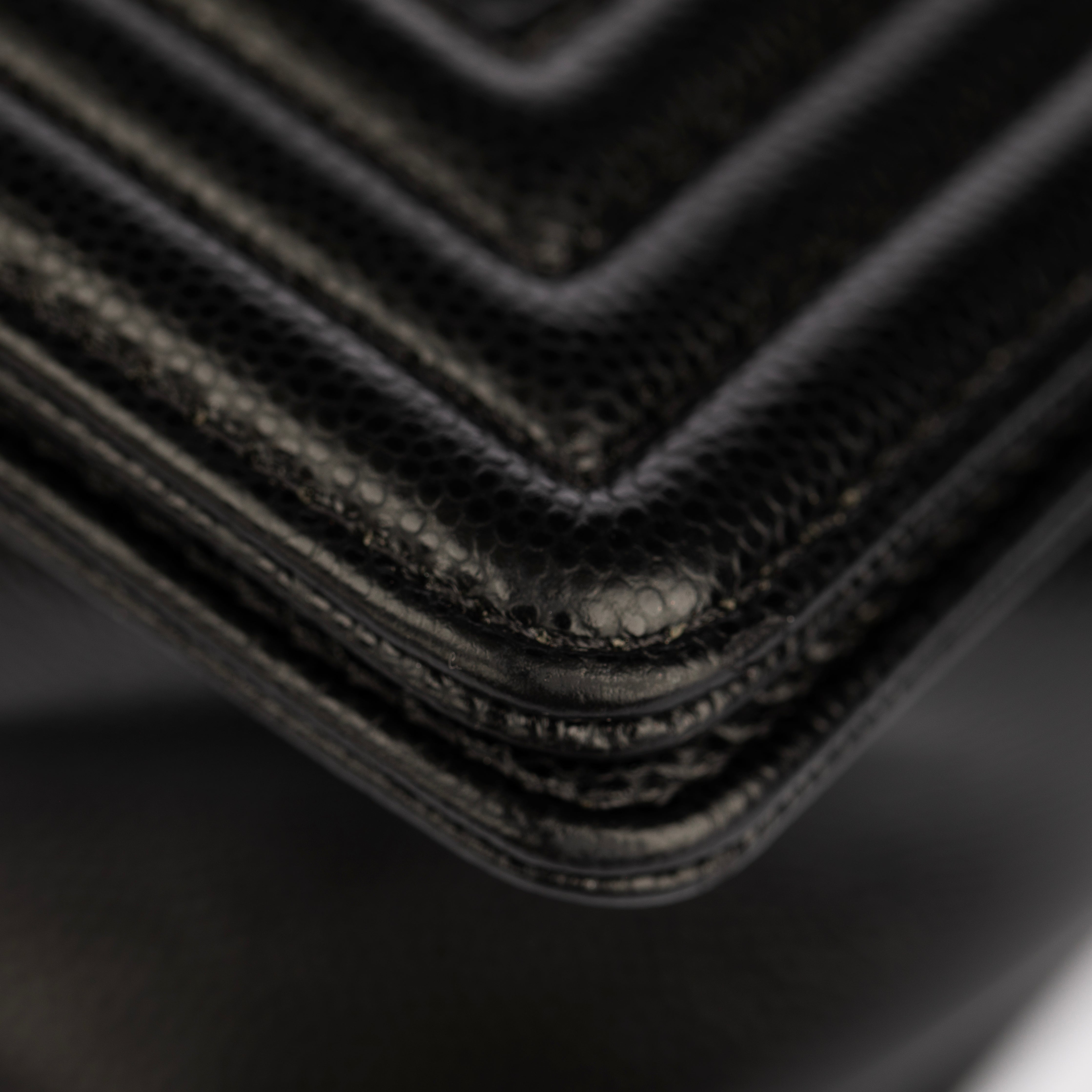 Chanel Boy Bag in Quilted Black Caviar Leather with Aged Silver Hardware