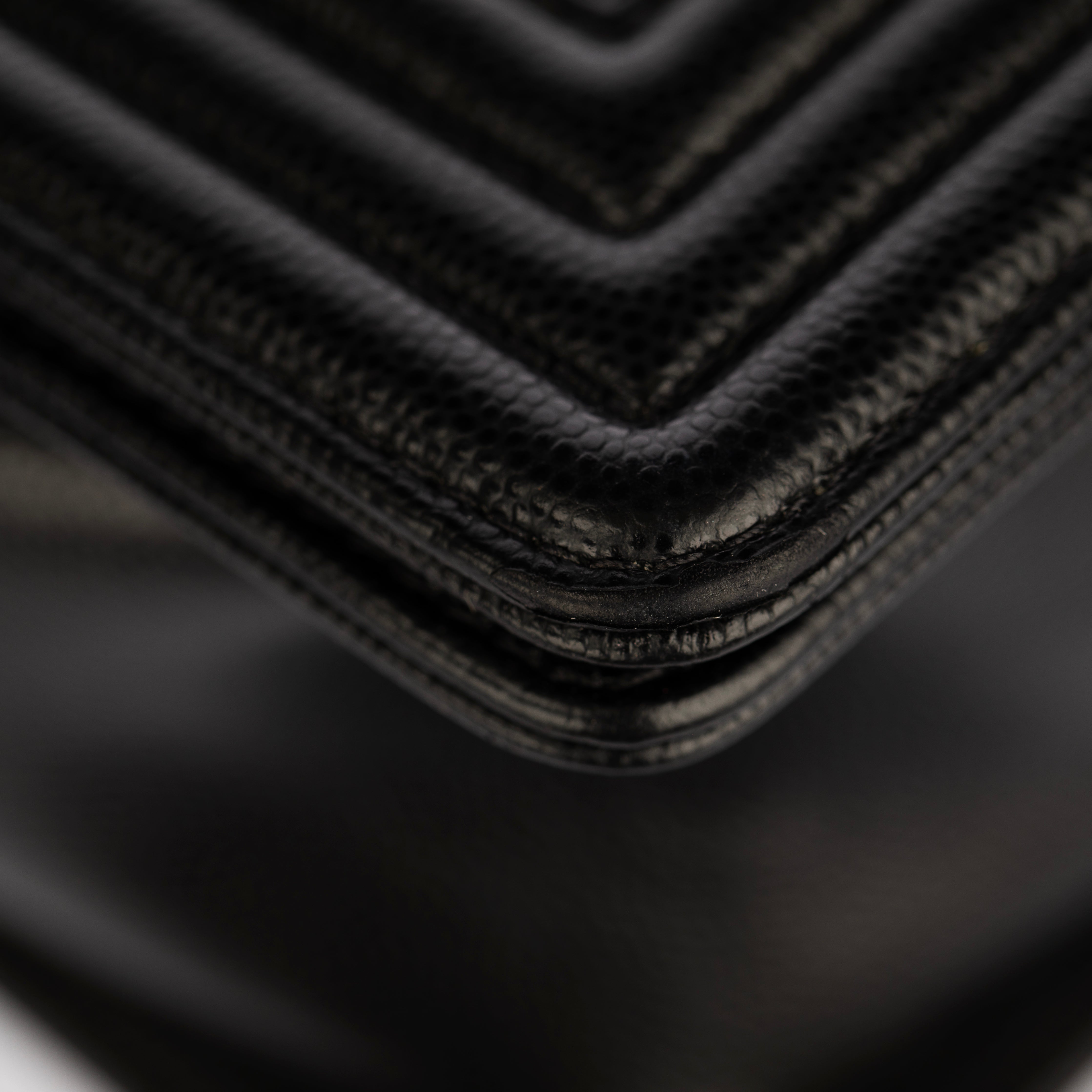 Chanel Boy Bag in Quilted Black Caviar Leather with Aged Silver Hardware