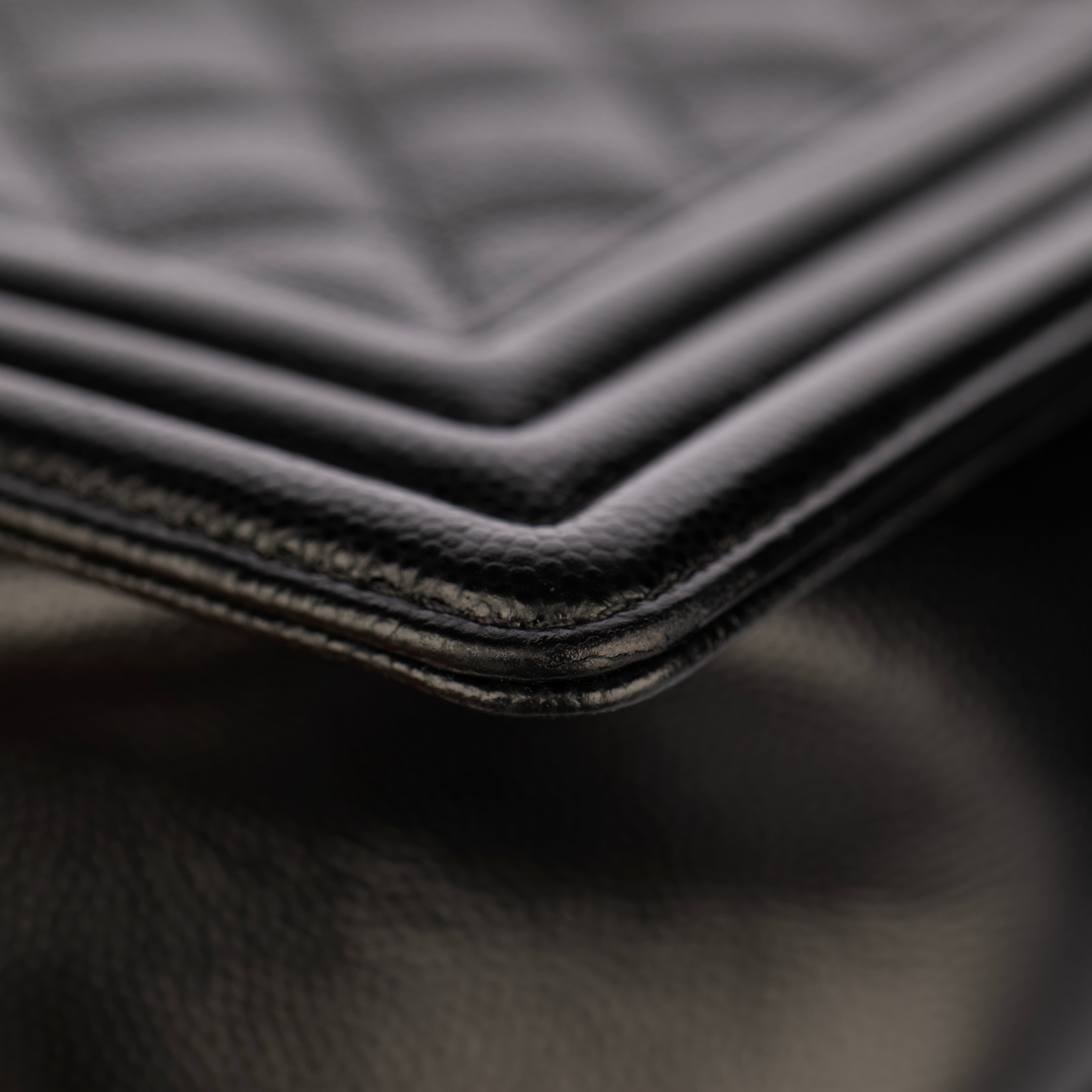 Chanel Boy Bag in Quilted Black Caviar Leather with Aged Silver Hardware