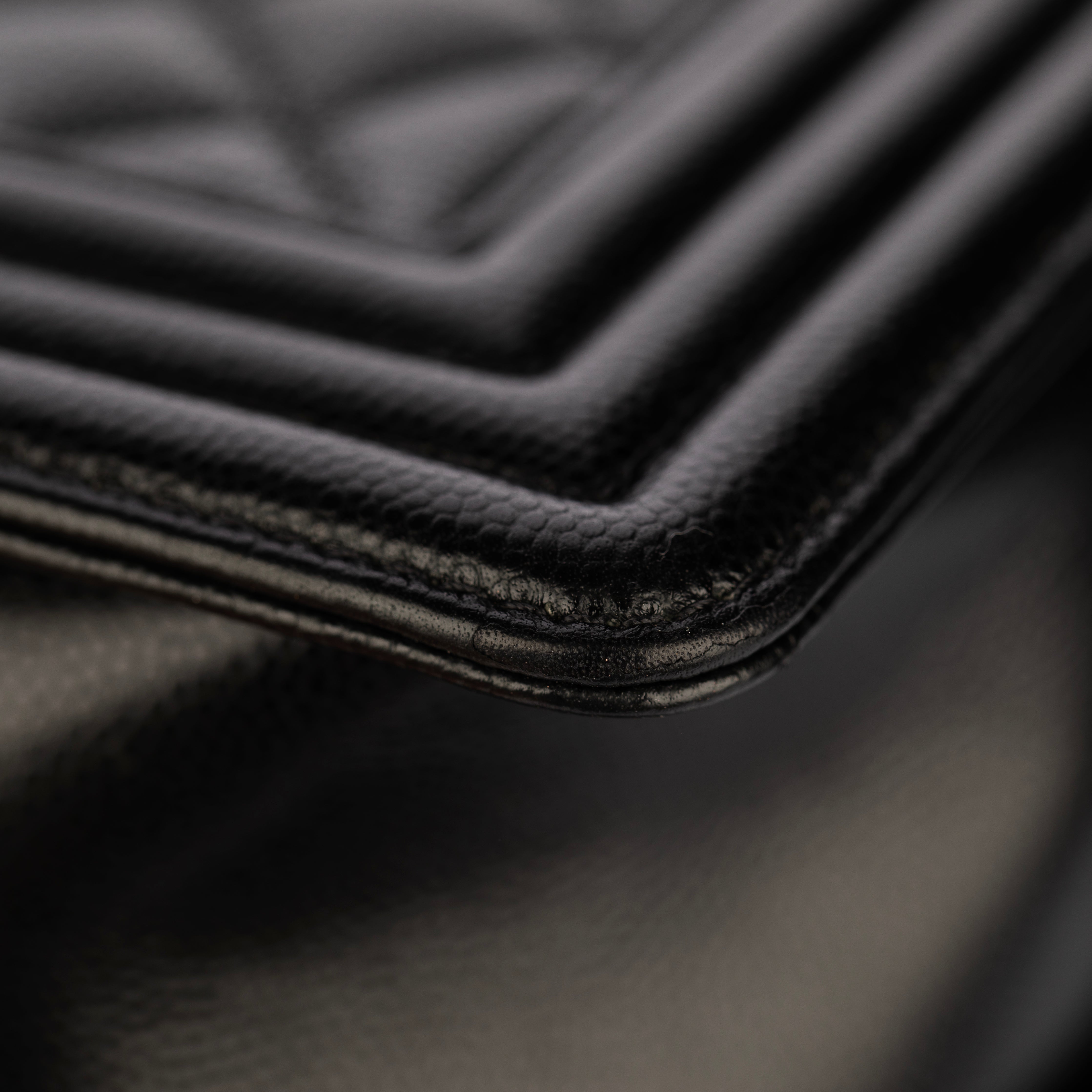 Chanel Boy Bag in Quilted Black Caviar Leather with Aged Silver Hardware