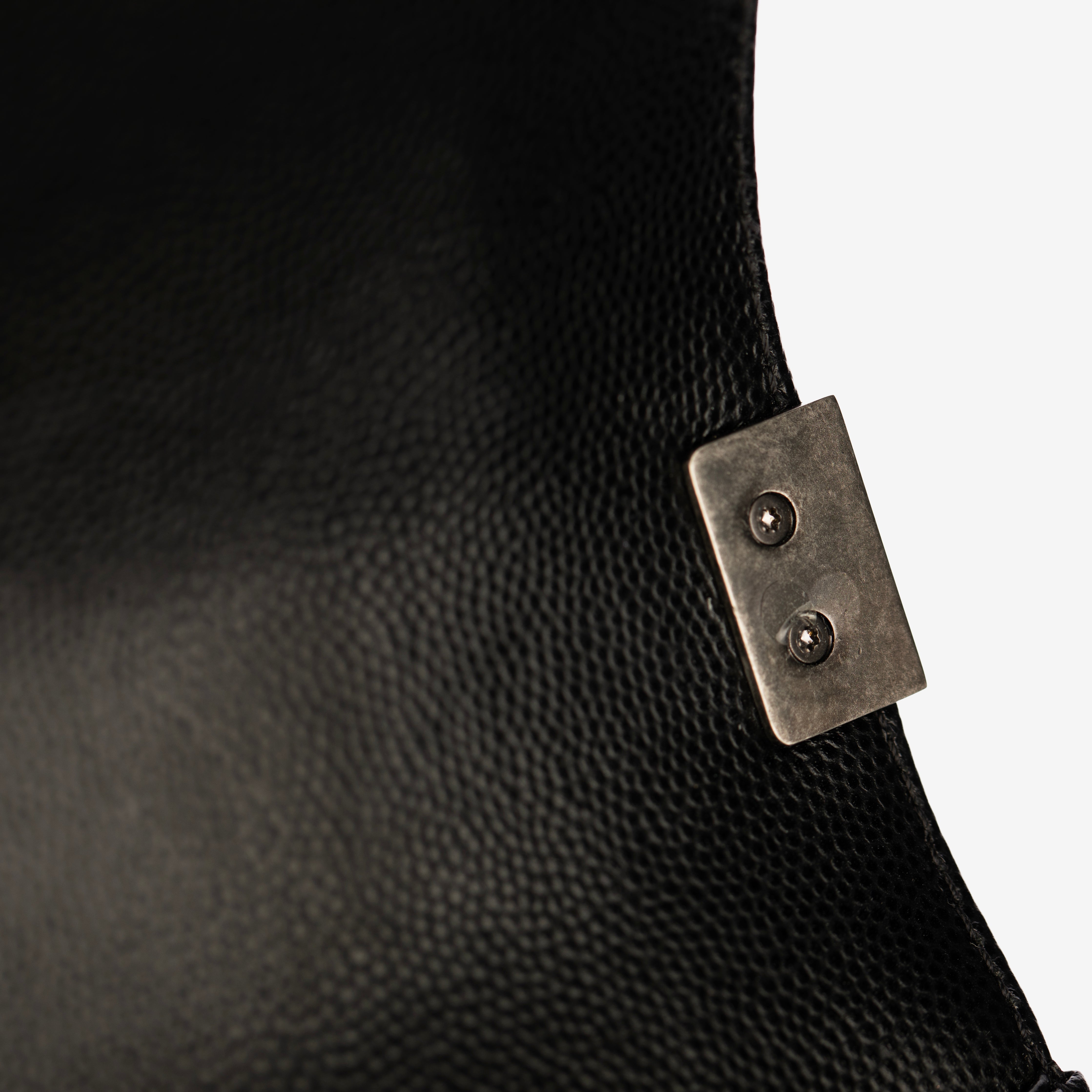 Chanel Boy Bag in Quilted Black Caviar Leather with Aged Silver Hardware