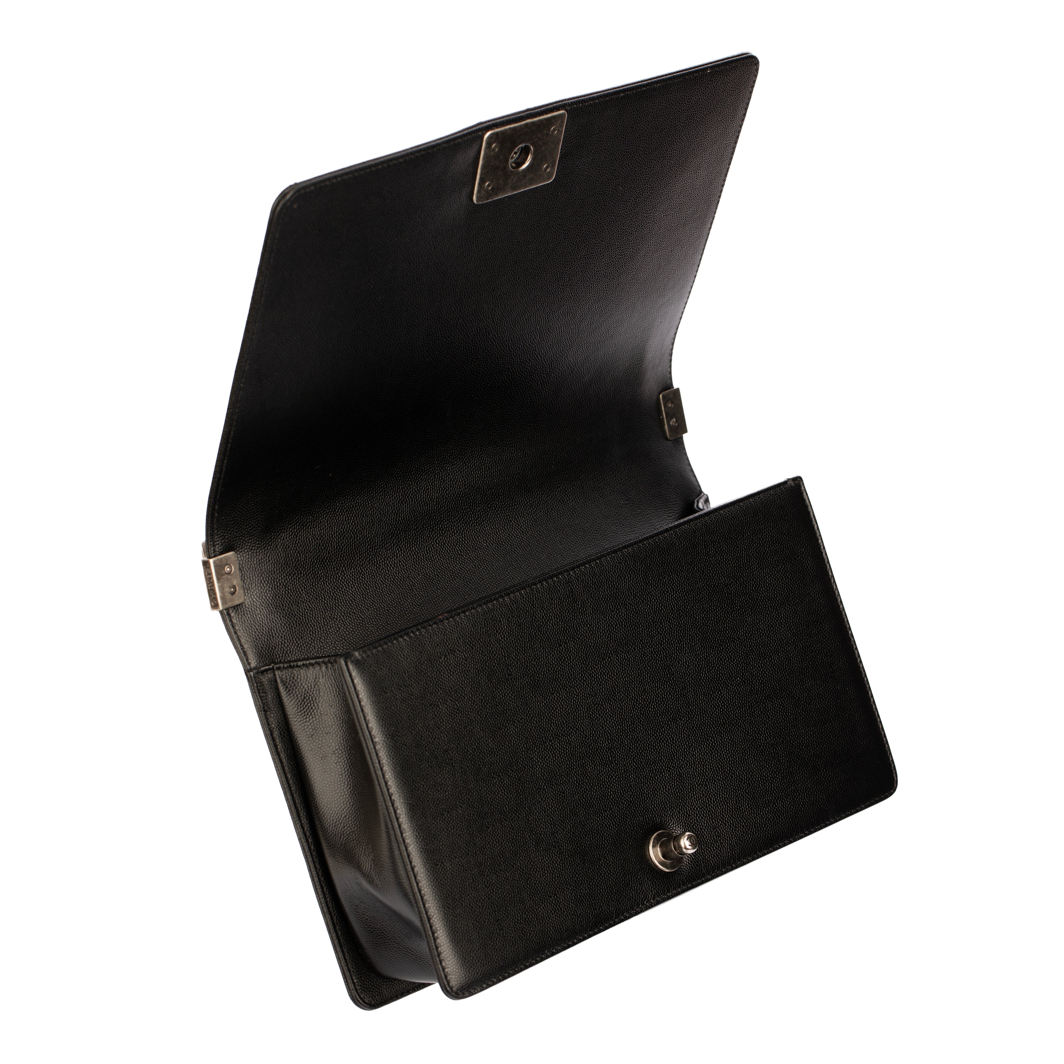 Chanel Boy Bag in Quilted Black Caviar Leather with Aged Silver Hardware