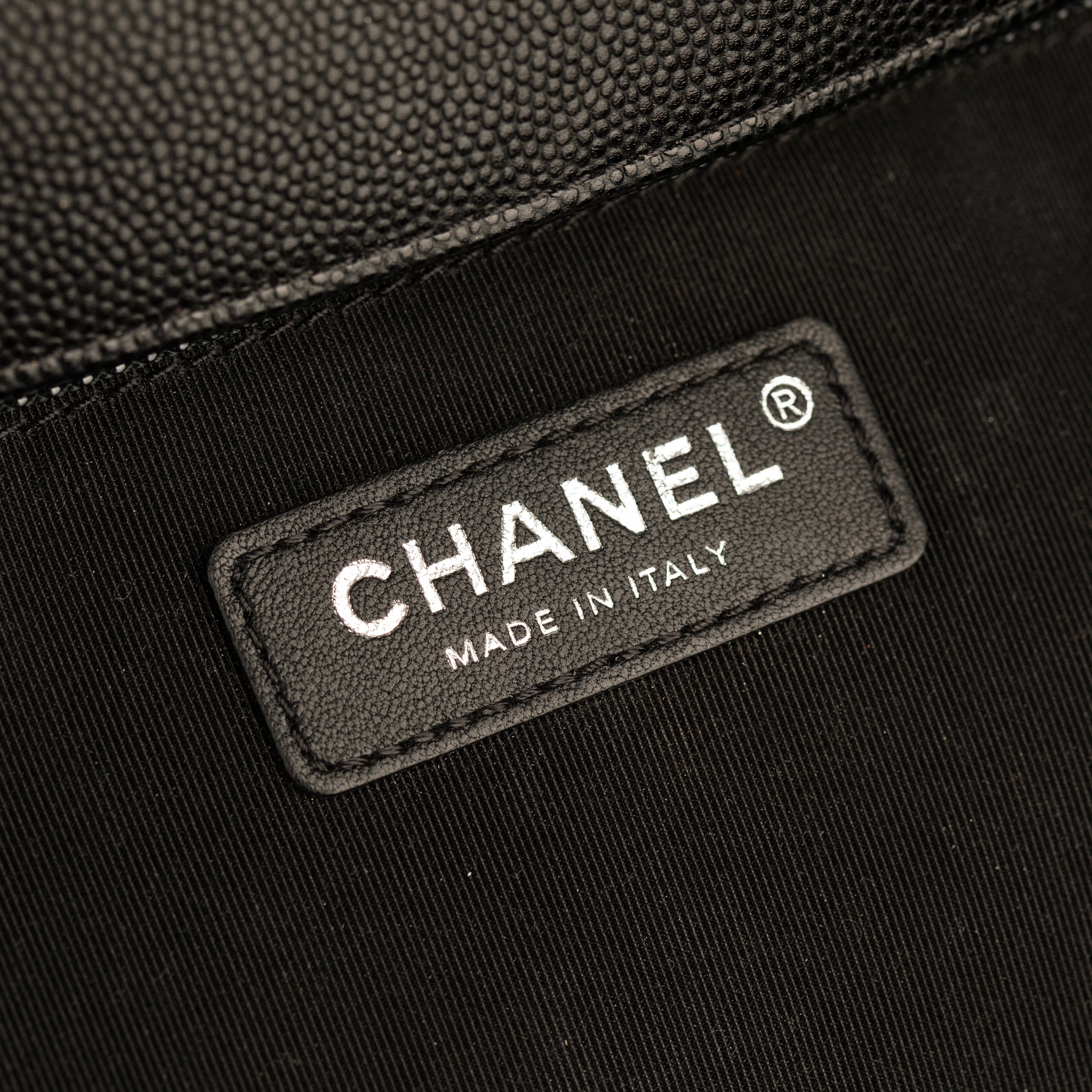 Chanel Boy Bag in Quilted Black Caviar Leather with Aged Silver Hardware