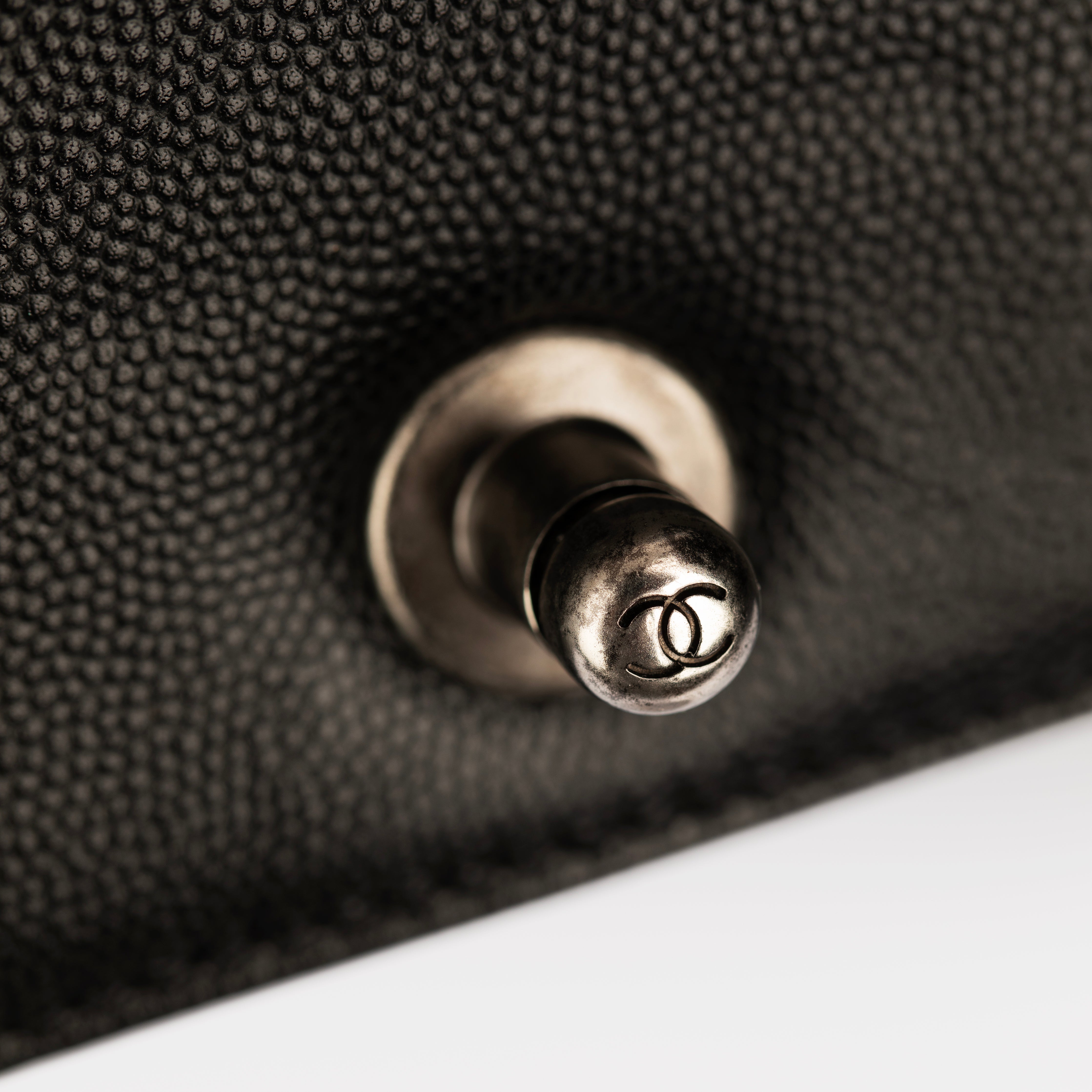 Chanel Boy Bag in Quilted Black Caviar Leather with Aged Silver Hardware