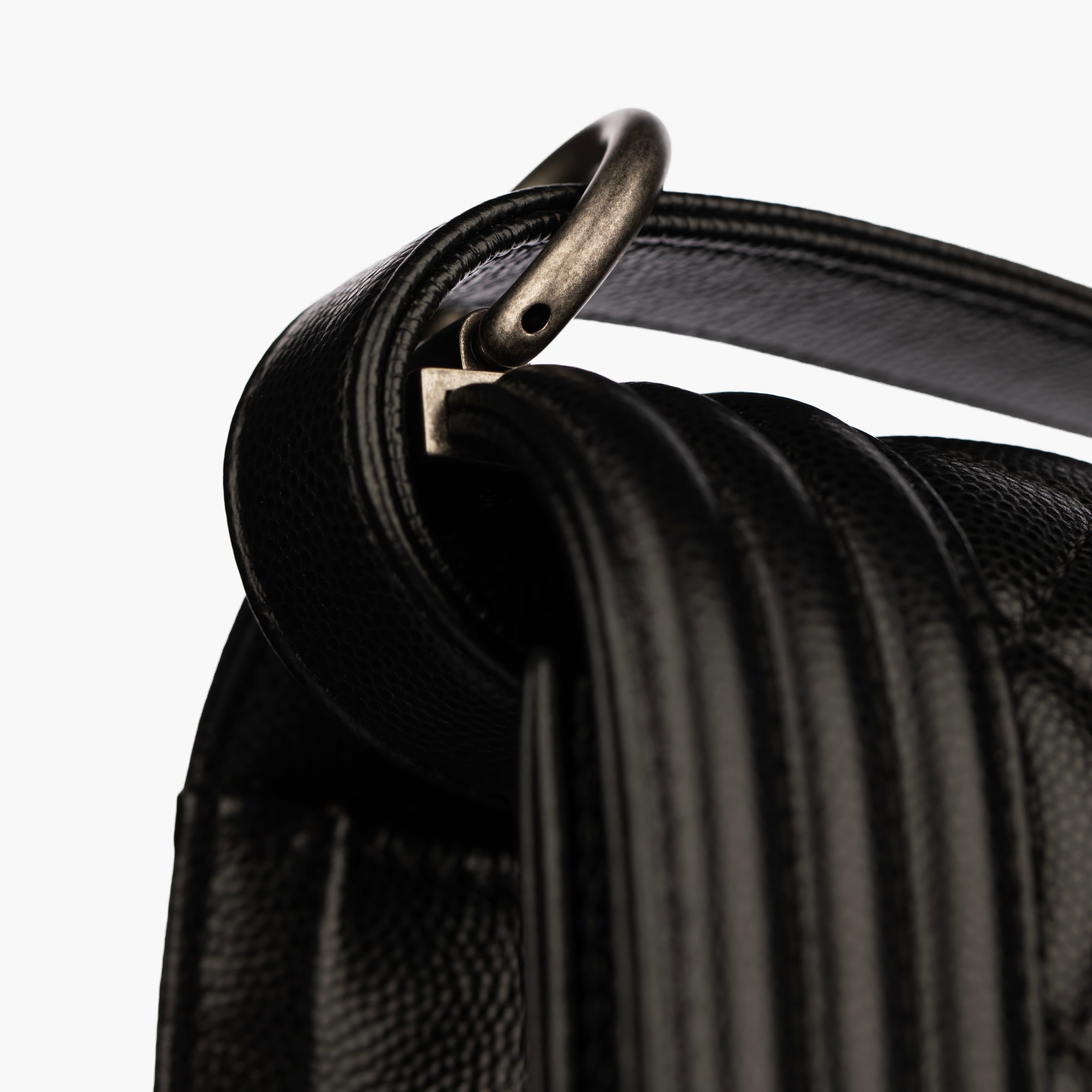 Chanel Boy Bag in Quilted Black Caviar Leather with Aged Silver Hardware