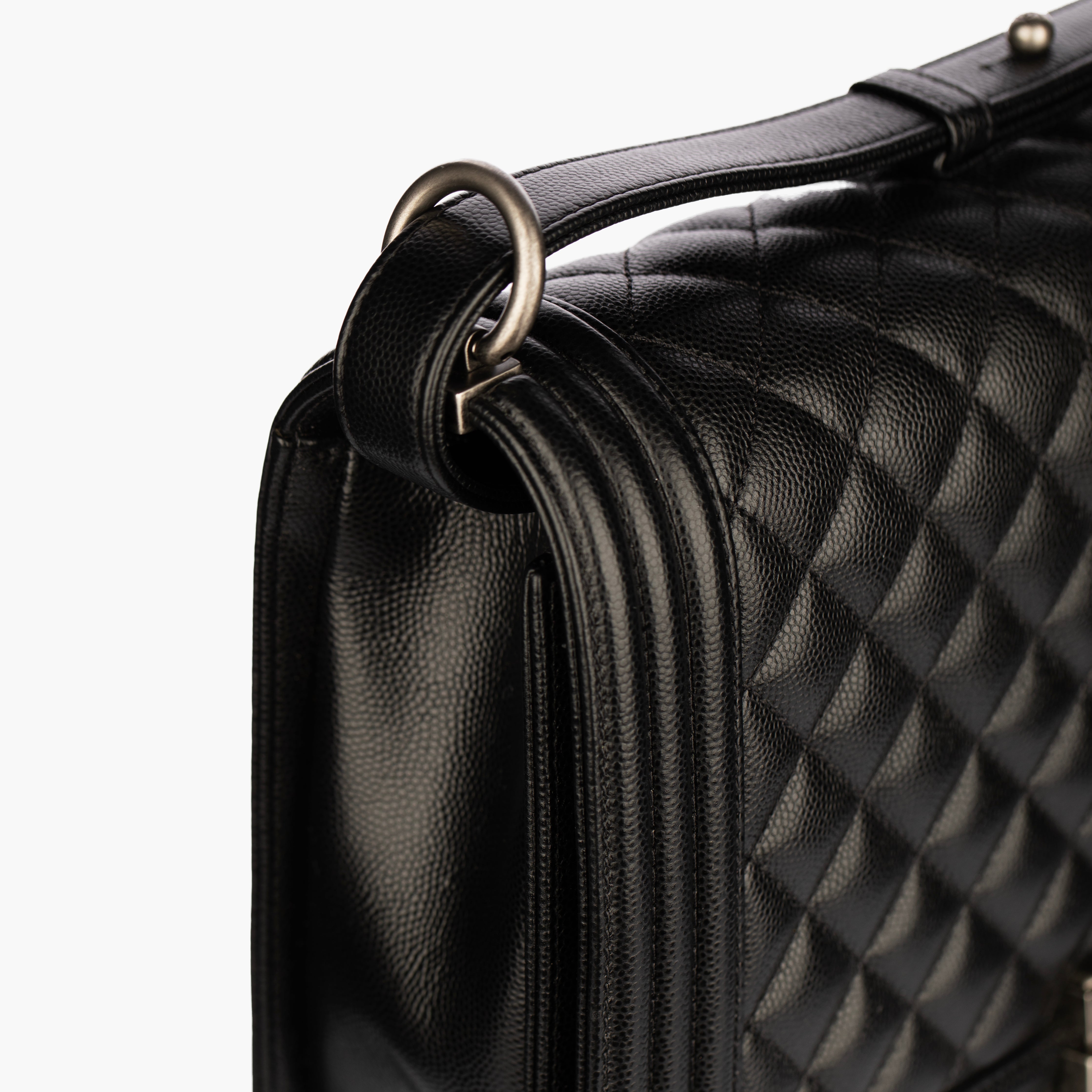 Chanel Boy Bag in Quilted Black Caviar Leather with Aged Silver Hardware