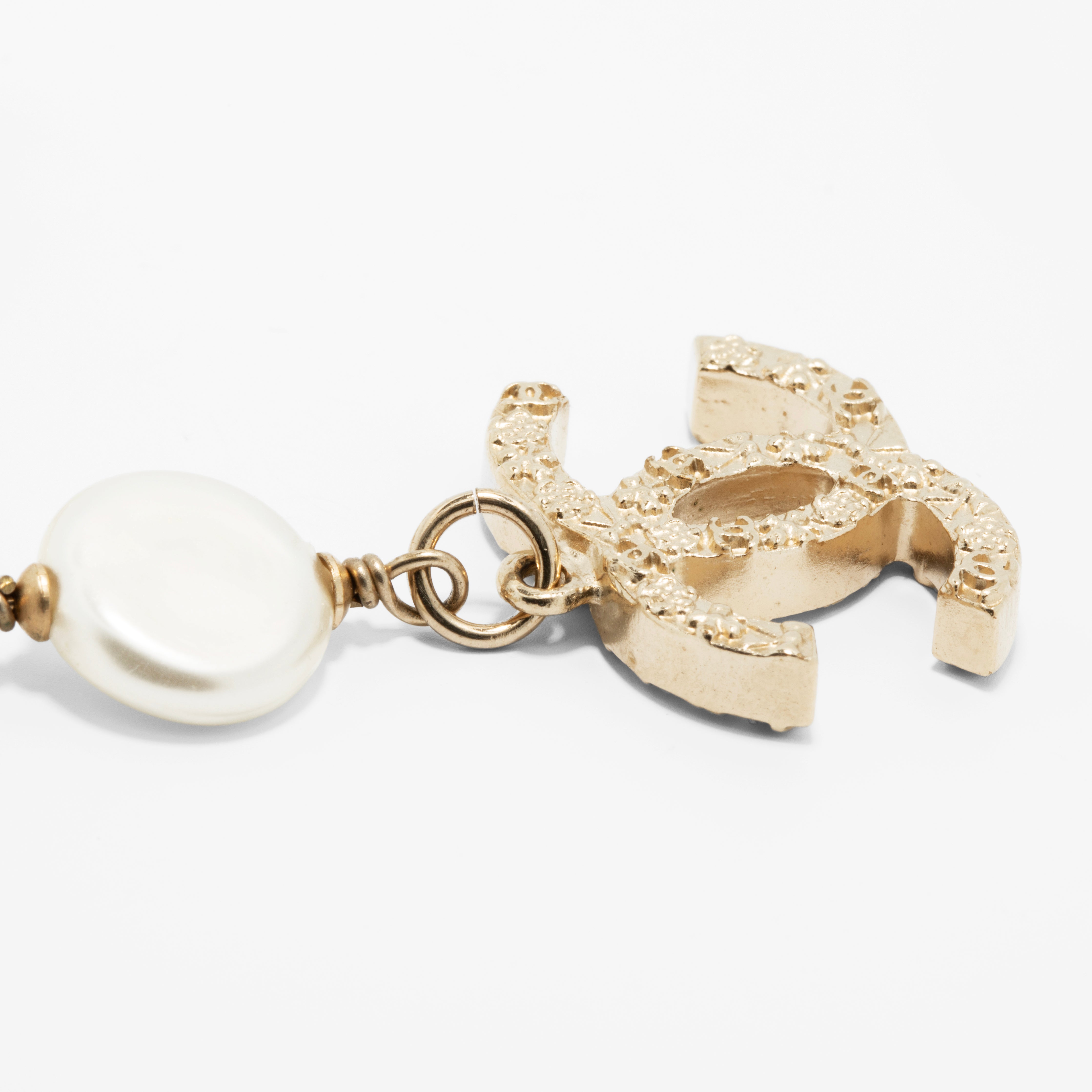 Chanel Faux Pearl Bracelet with Gold Tone CC Charm