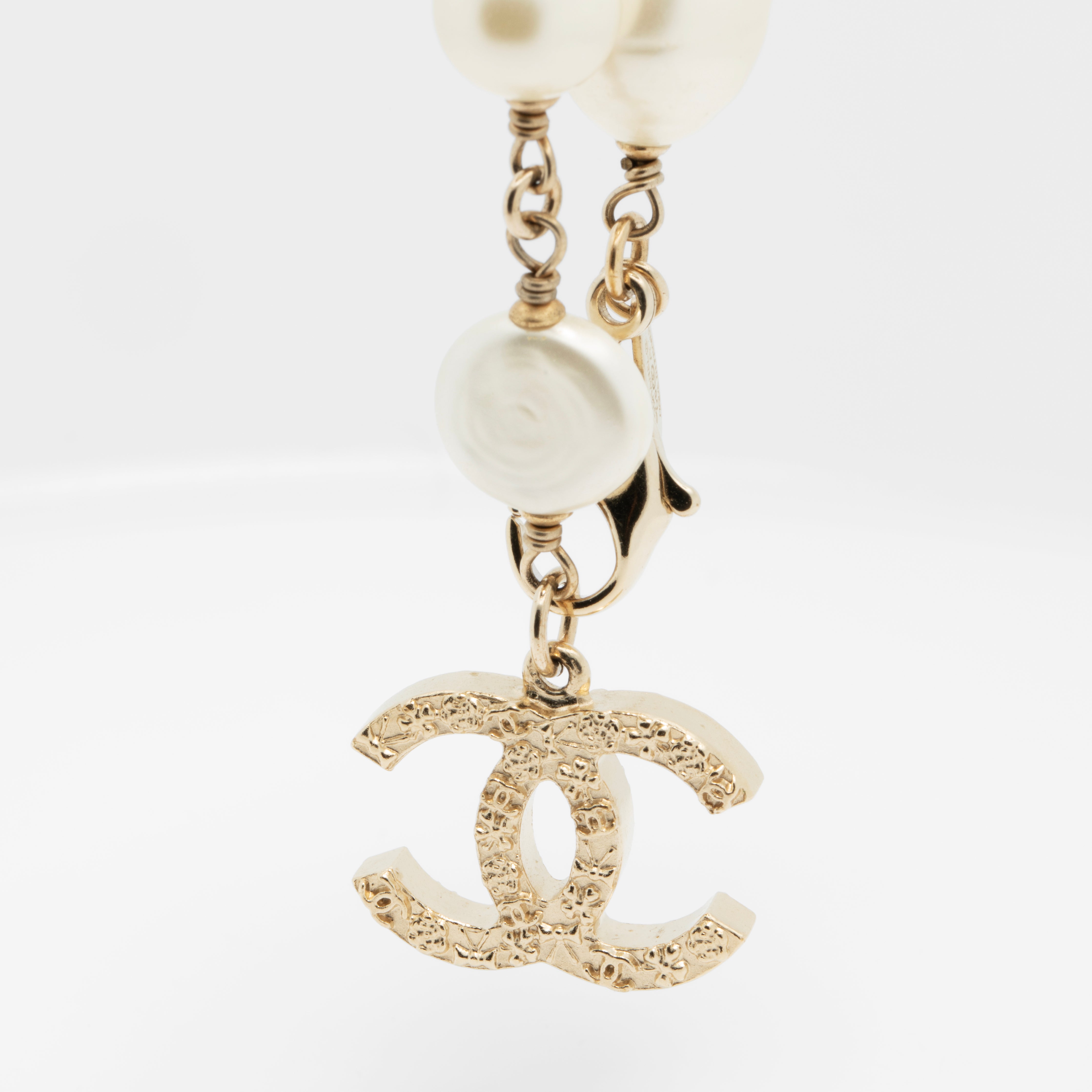 Chanel Faux Pearl Bracelet with Gold Tone CC Charm
