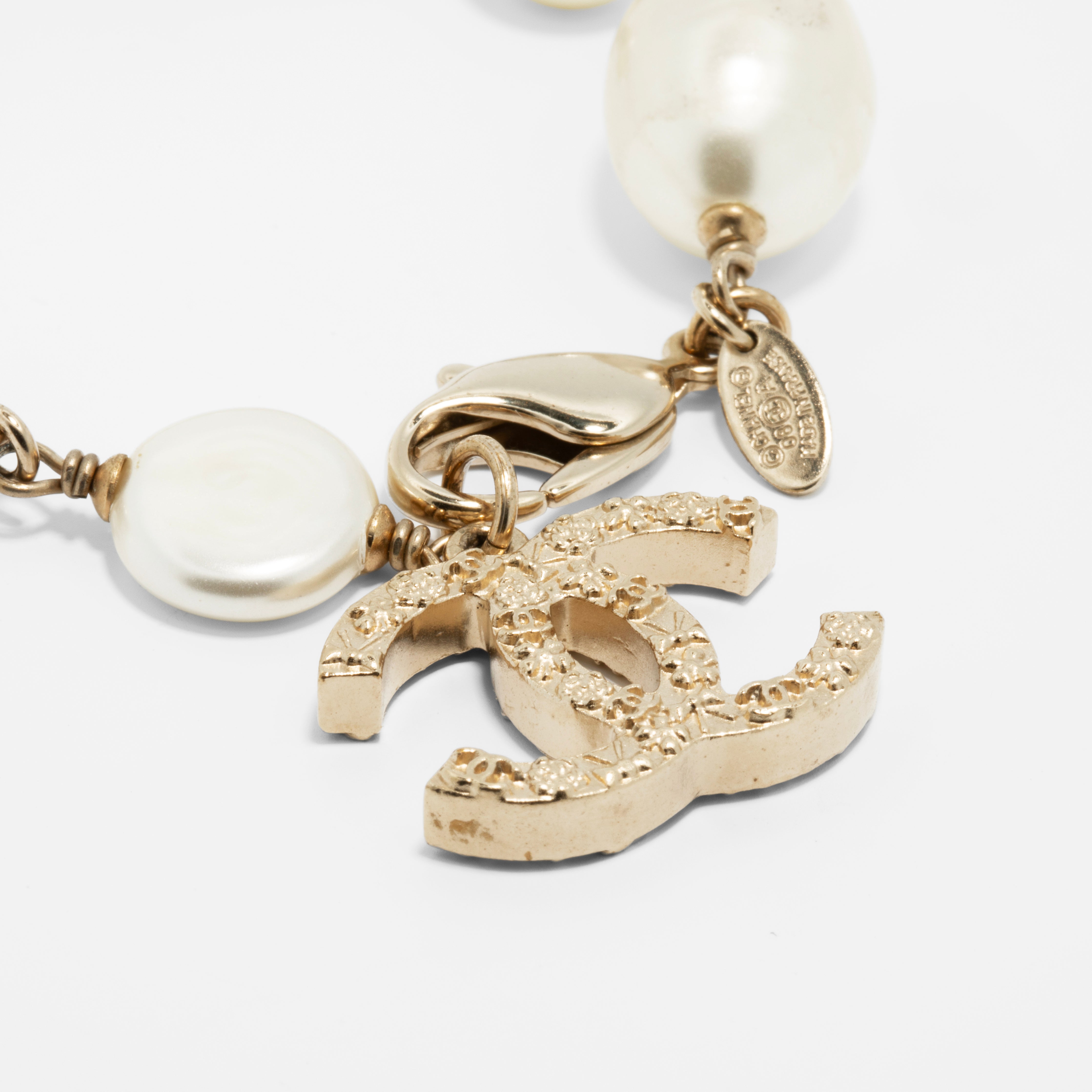 Chanel Faux Pearl Bracelet with Gold Tone CC Charm