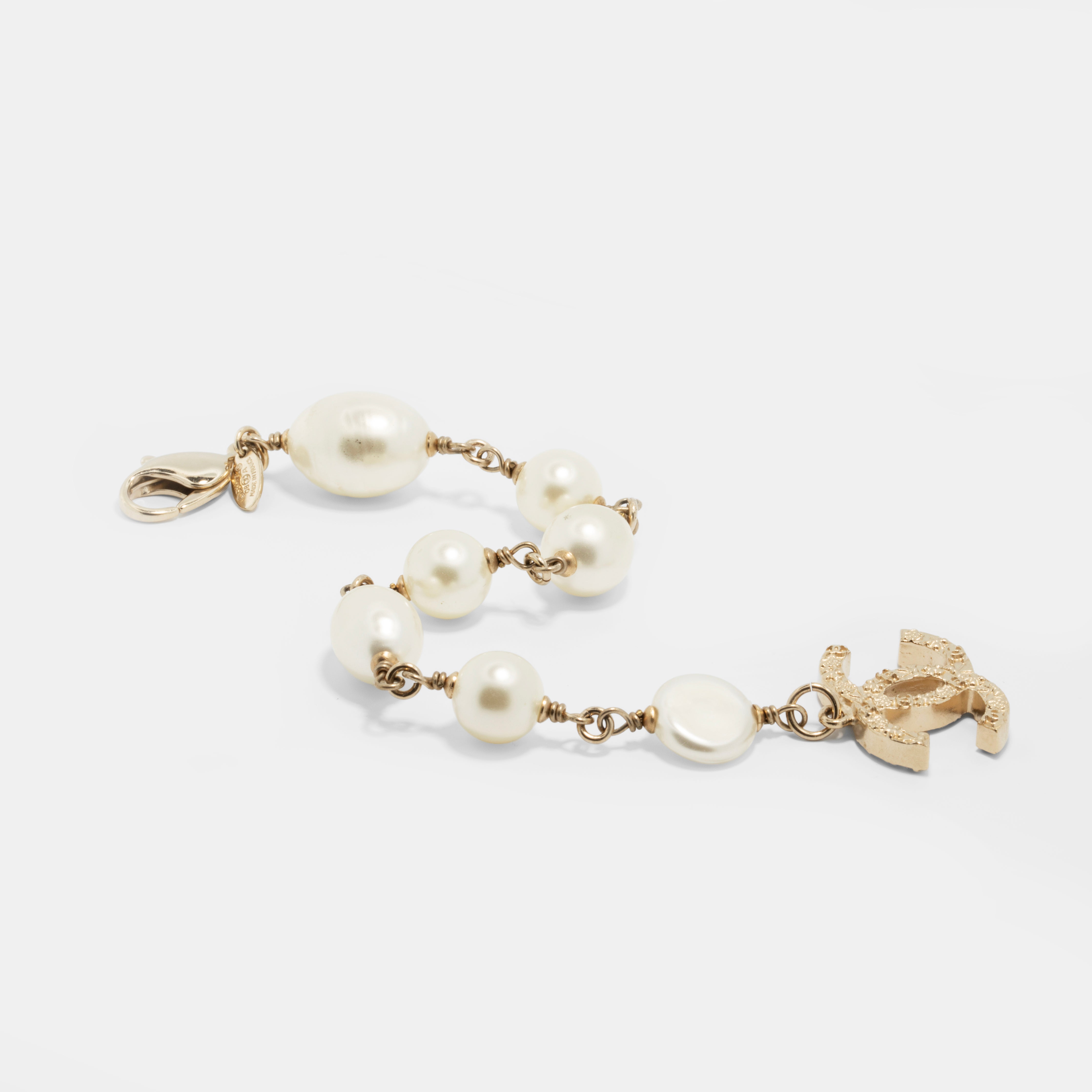 Chanel Faux Pearl Bracelet with Gold Tone CC Charm
