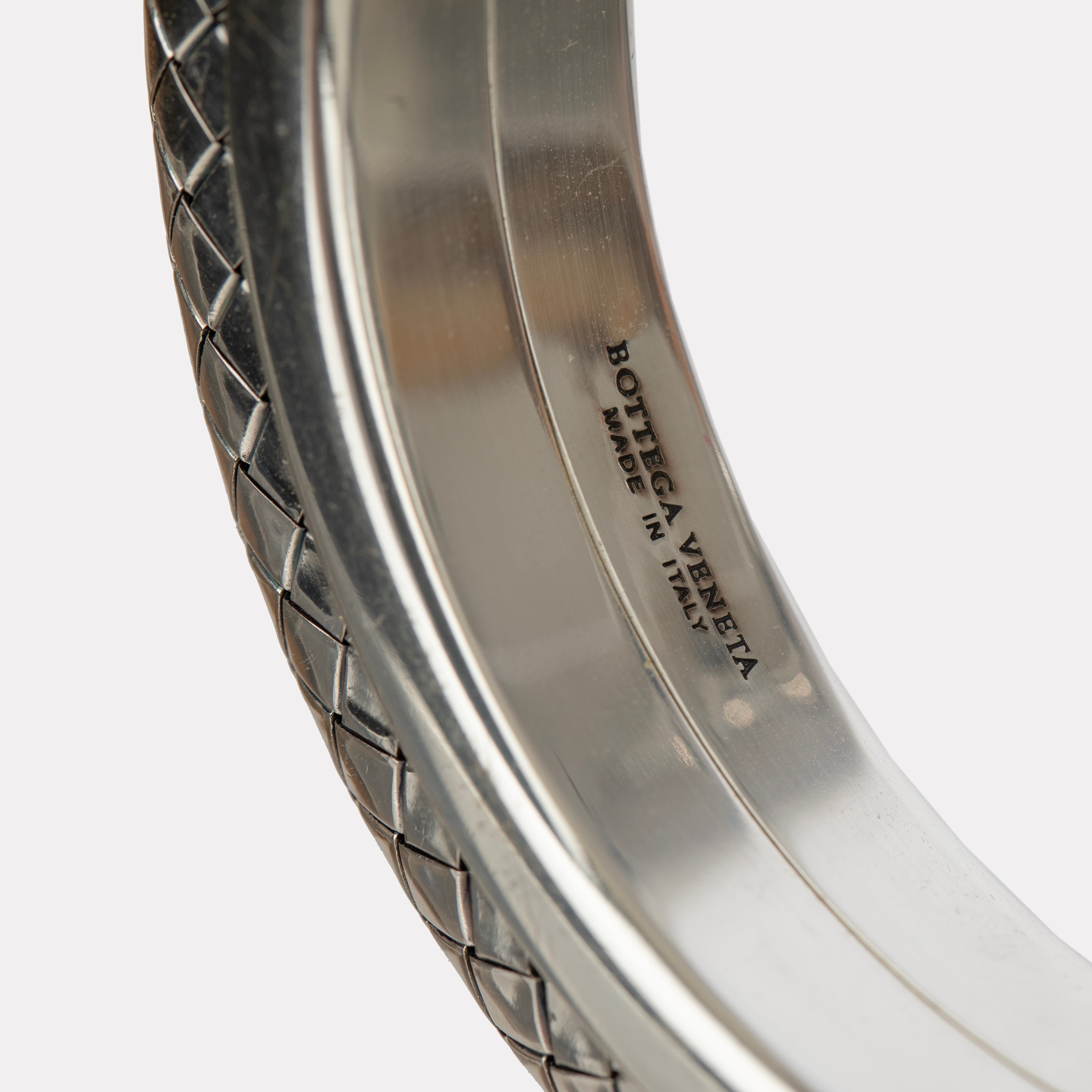 Bottega Veneta Intrecciato Sculpted Sterling Silver Bangle